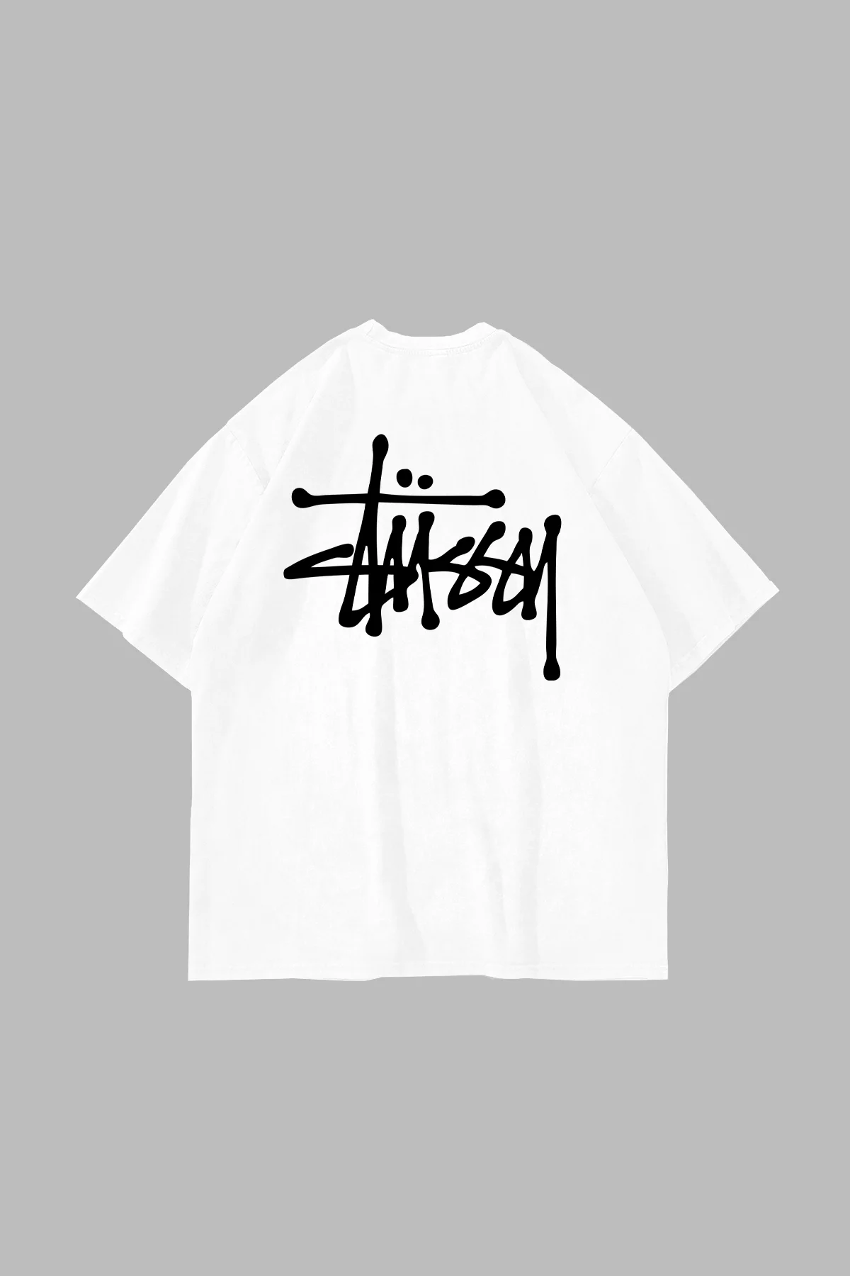 S. Yazı Baskılı Oversize Unisex Beyaz Tshirt