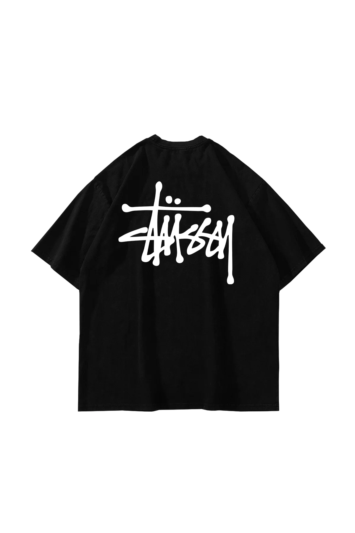 S. Yazı Baskılı Oversize Unisex Siyah Tshirt