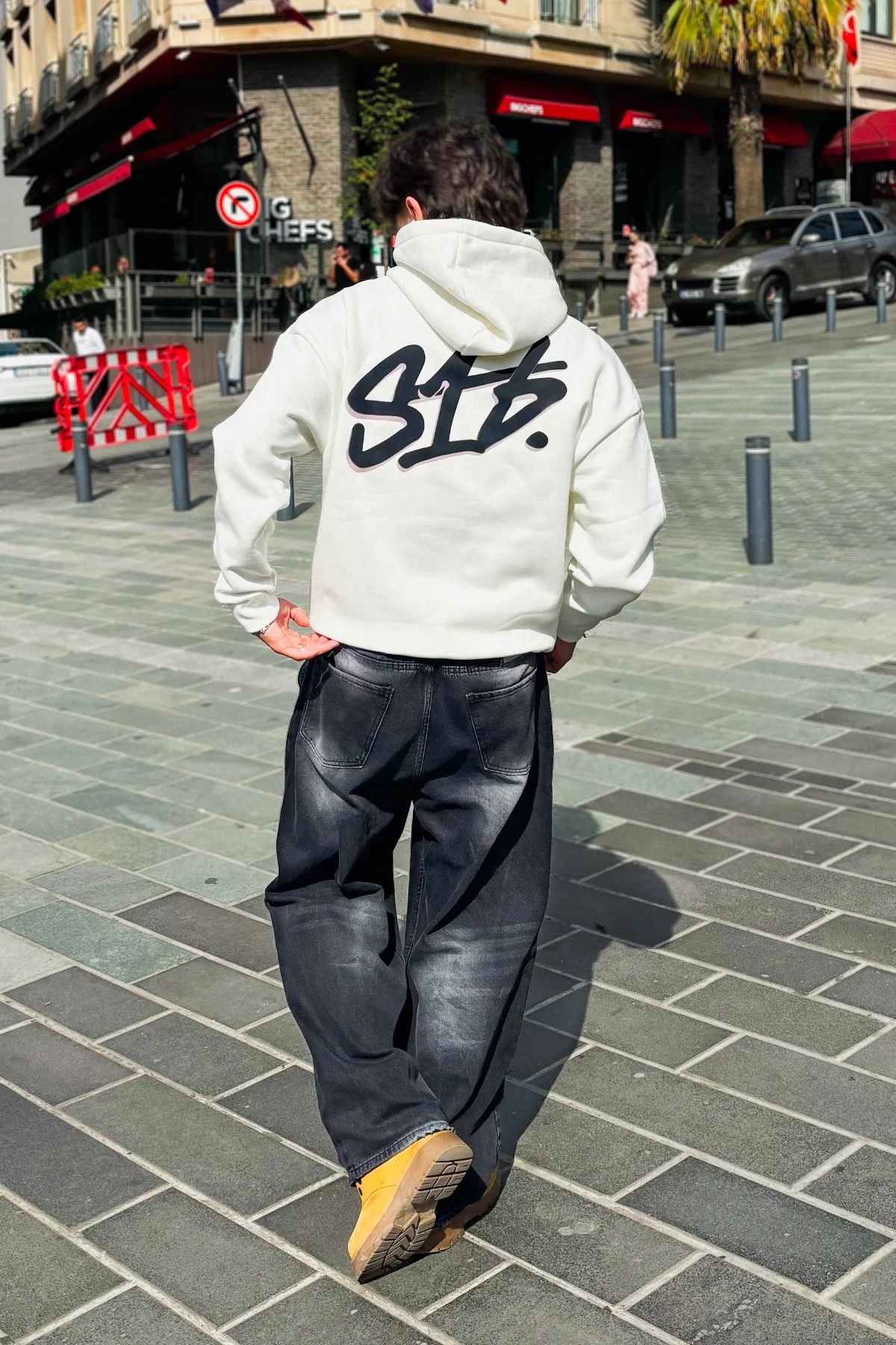 S16 Baskılı Oversize Unisex Beyaz Hoodie