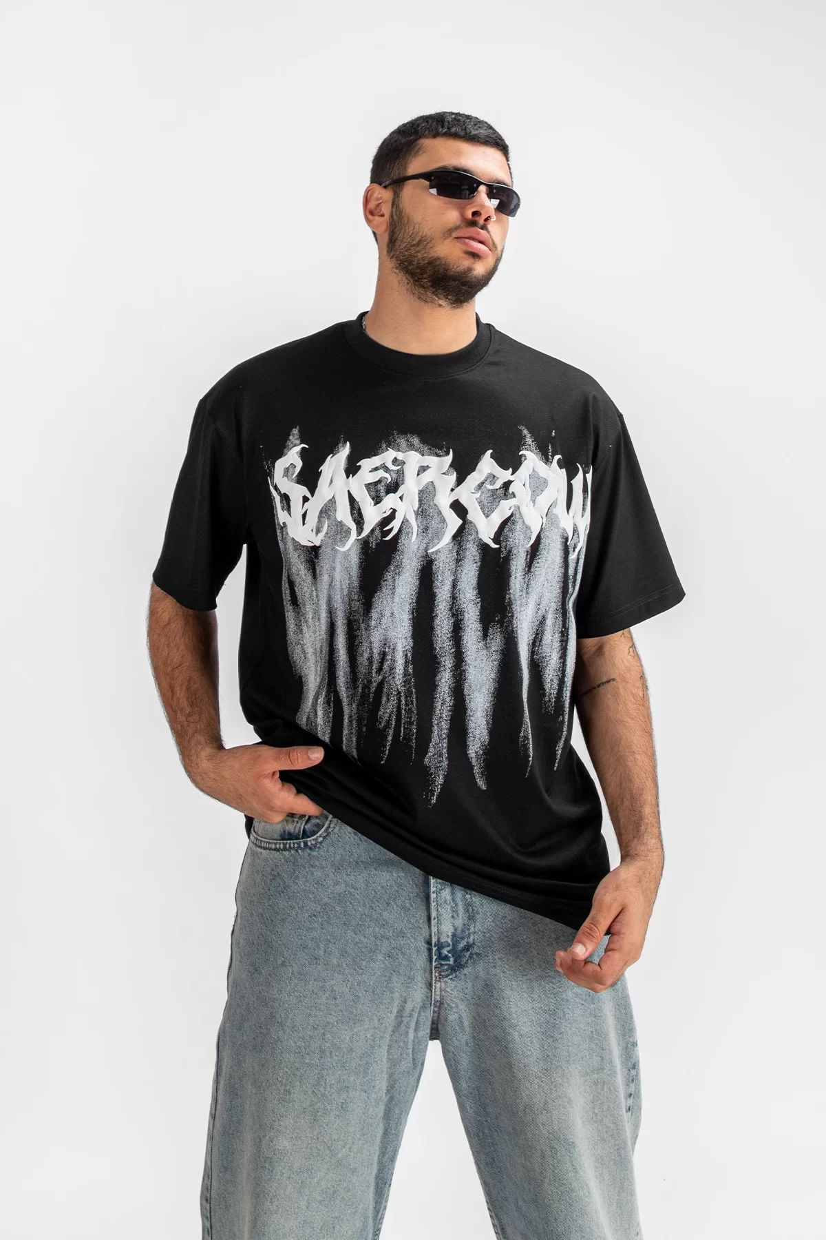 Saercow Baskılı Unisex Oversize Siyah Tshirt