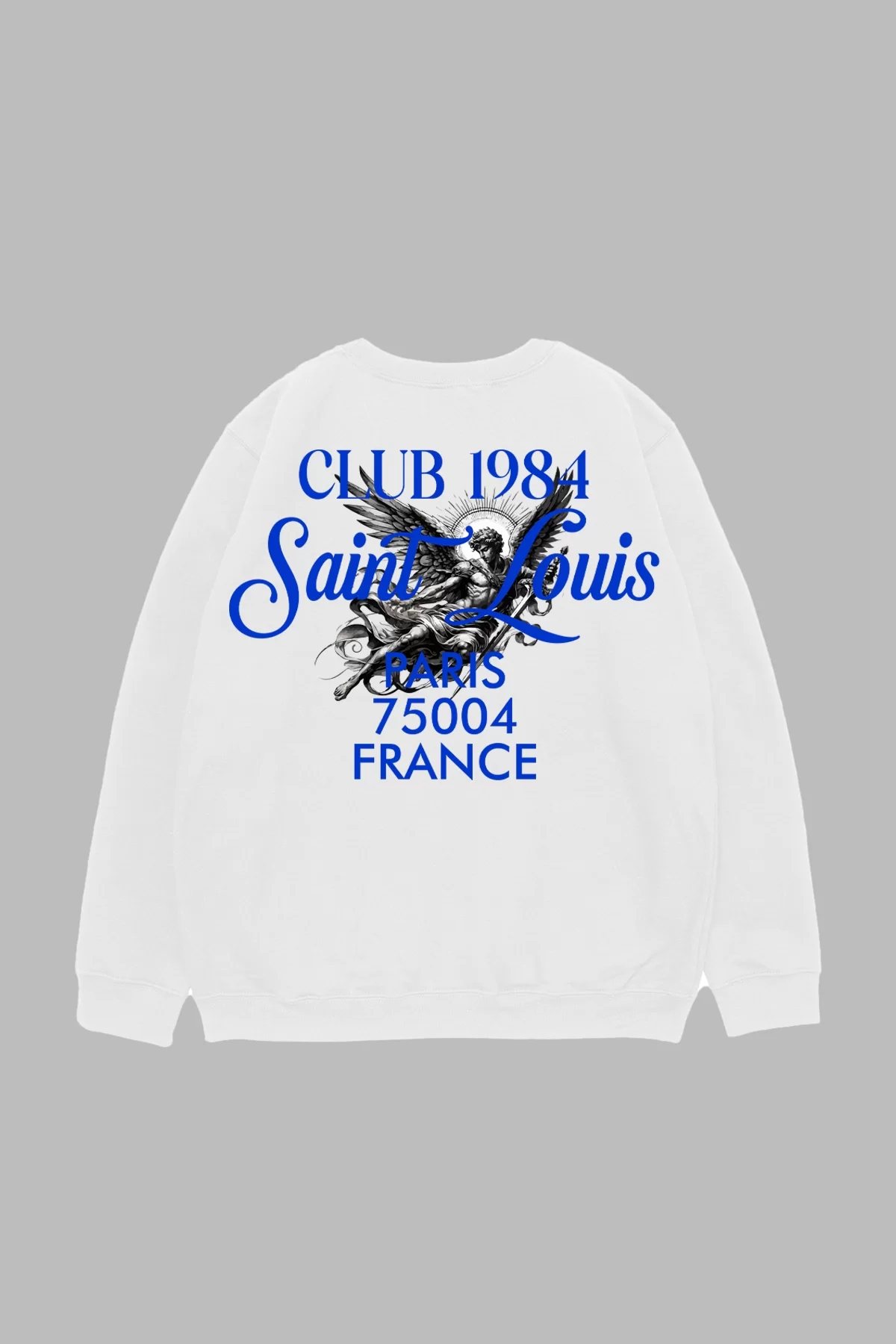 Saint Louis Baskılı Beyaz Oversize Unisex Sweatshirt