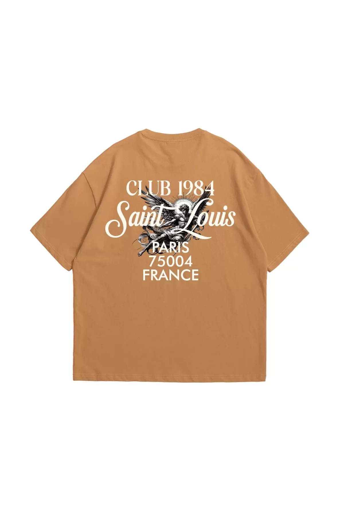 Saint Louis Baskılı Kahverengi Oversize Unisex Tshirt