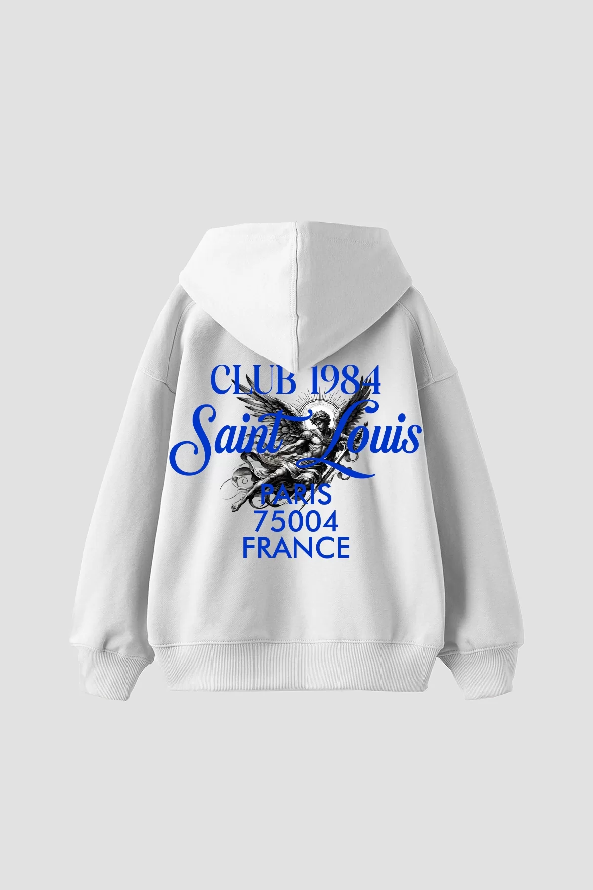 Saint Louis Baskılı Oversize Unisex Premium Beyaz Hoodie