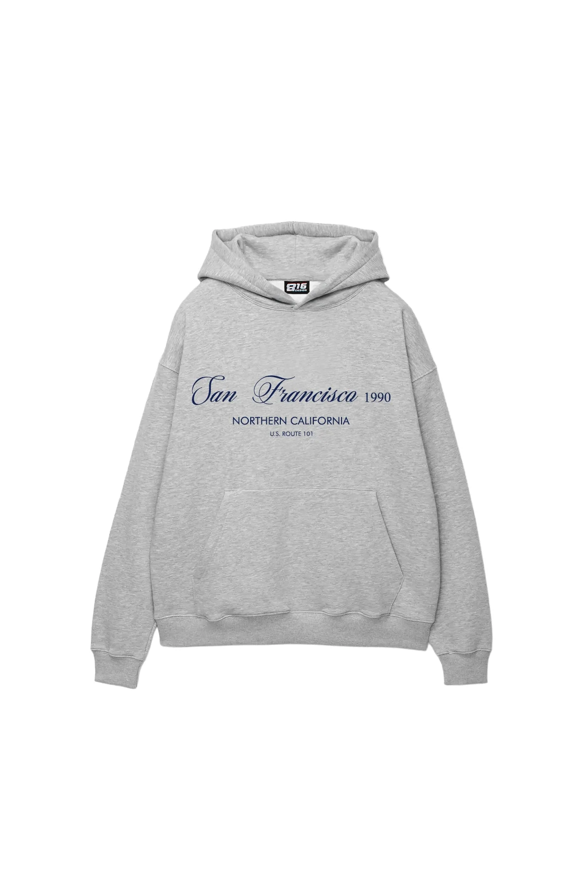 San Francisco 1990 Baskılı Oversize Unisex Açık Gri Hoodie