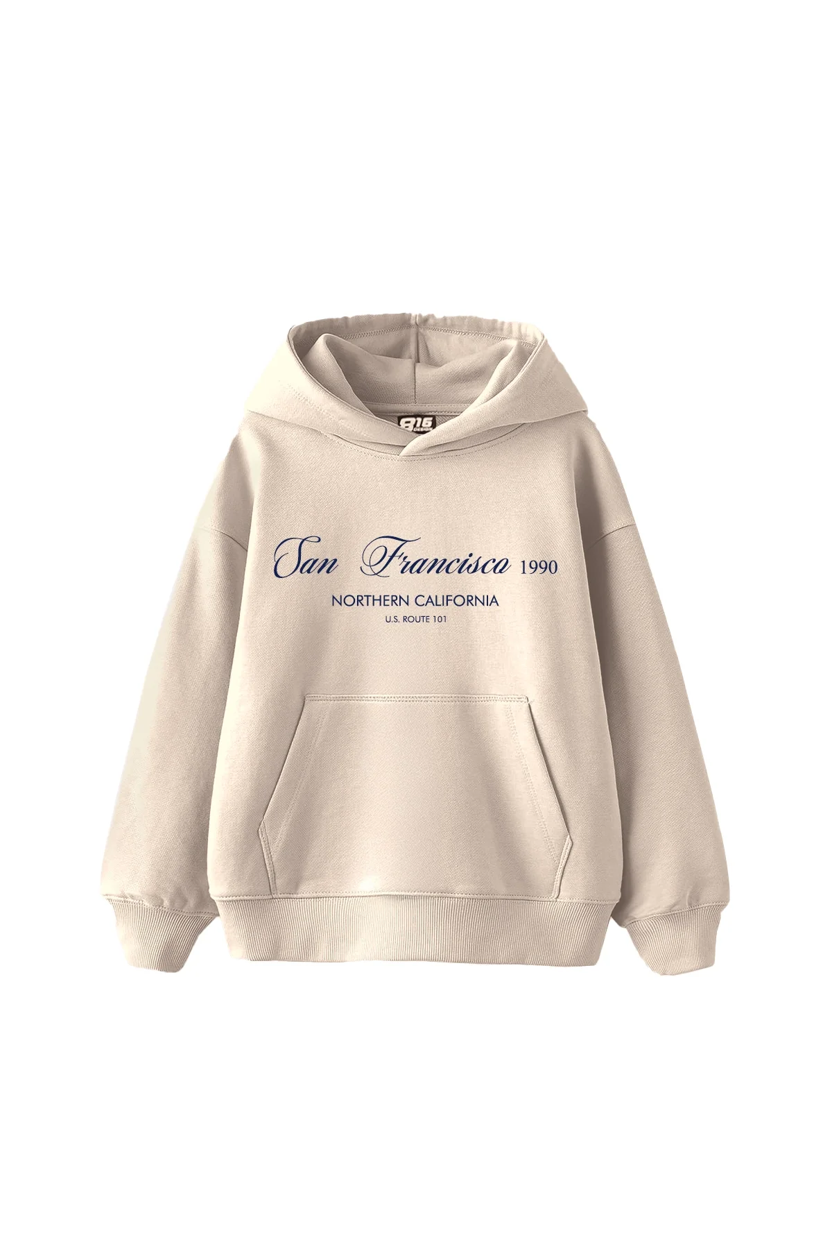 San Francisco 1990 Baskılı Oversize Unisex Bej Hoodie