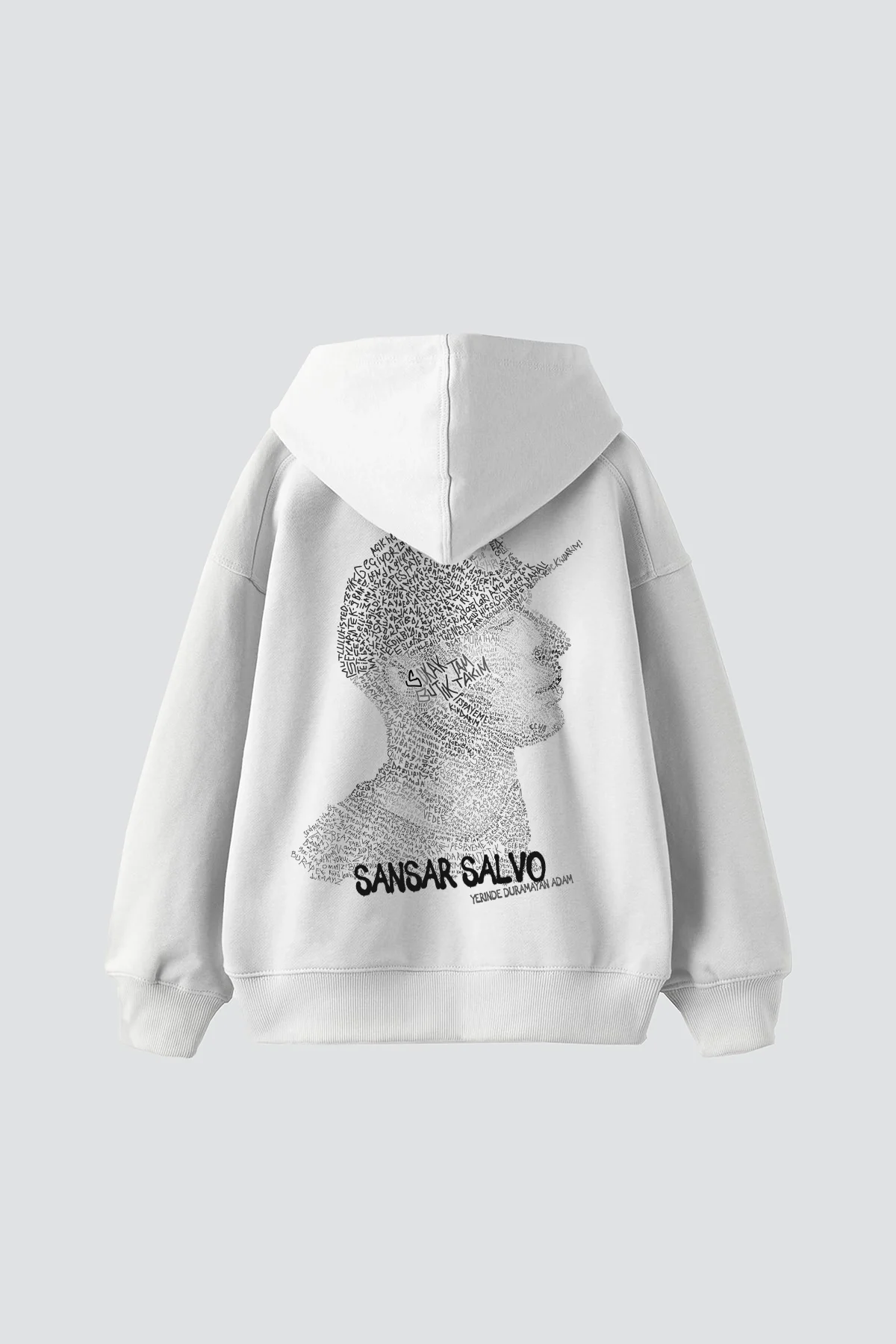 Sansar Salvo Baskılı Oversize Unisex Beyaz Hoodie