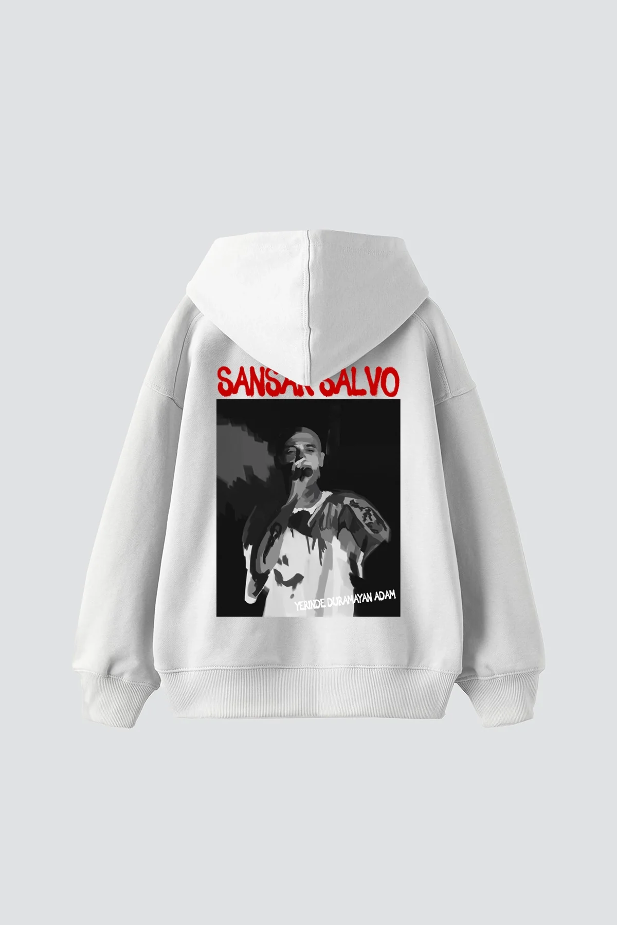 Sansar Salvo Baskılı Oversize Unisex Beyaz Hoodie
