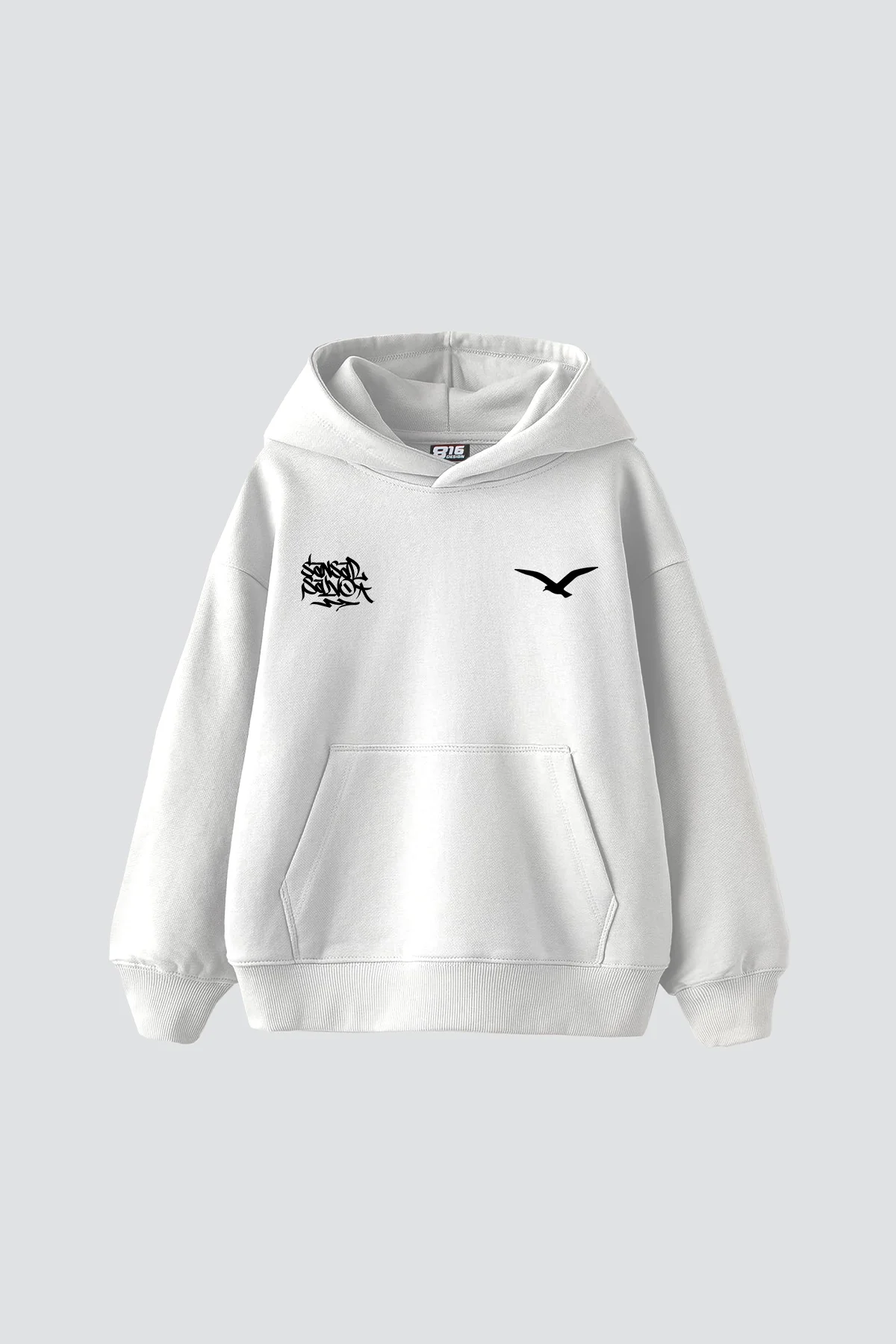 Sansar Salvo Baskılı Oversize Unisex Beyaz Hoodie