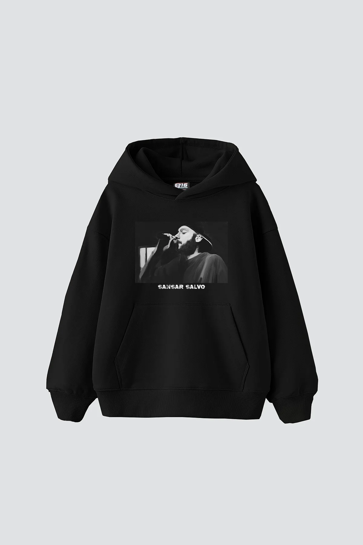 Sansar Salvo Baskılı Oversize Unisex Siyah Hoodie