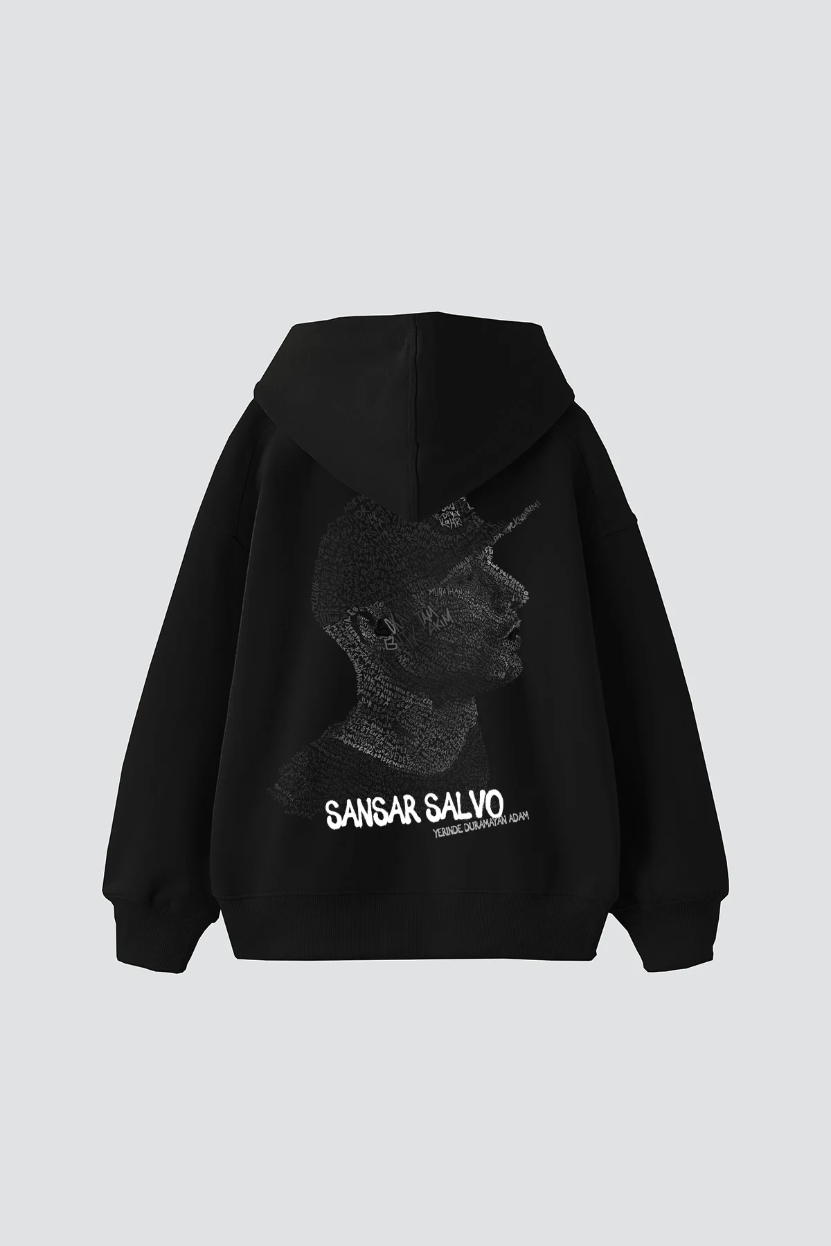 Sansar Salvo Baskılı Oversize Unisex Siyah Hoodie