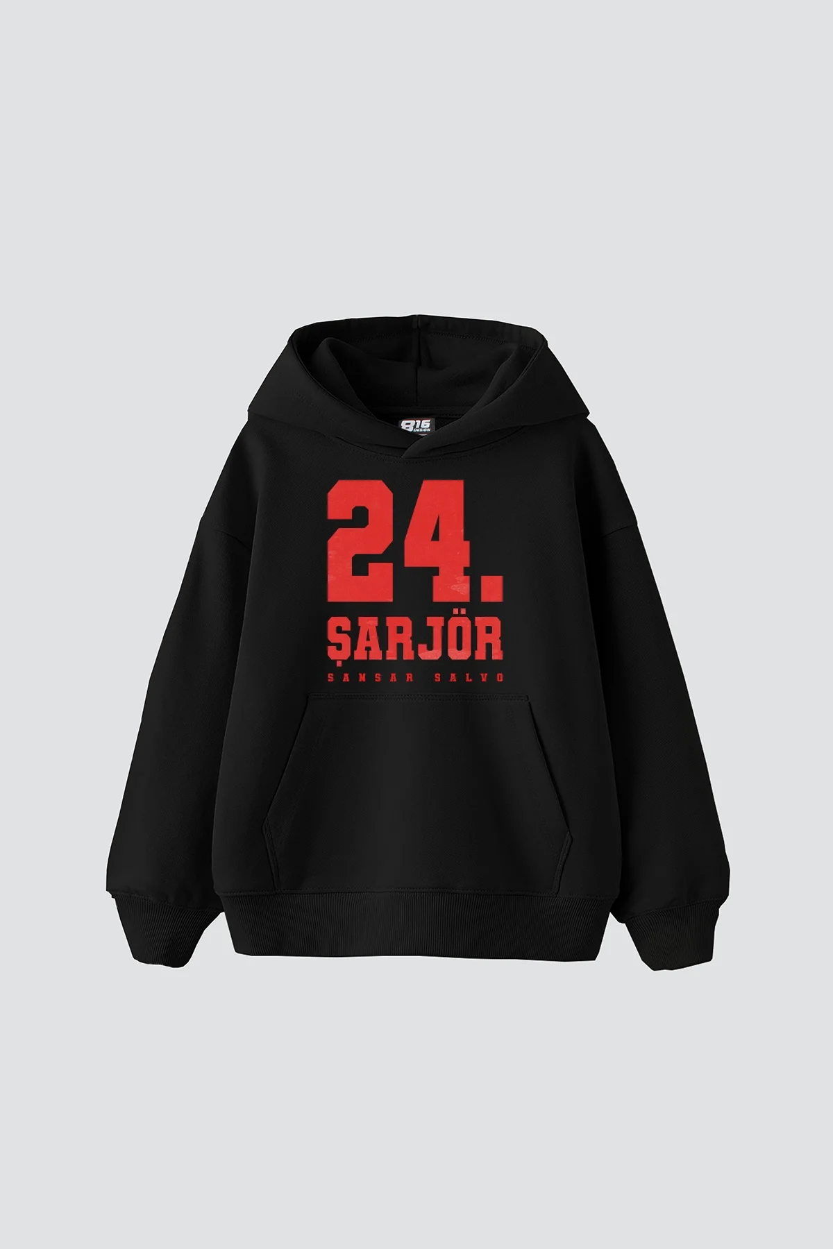 Sansar Salvo Baskılı Oversize Unisex Siyah Hoodie