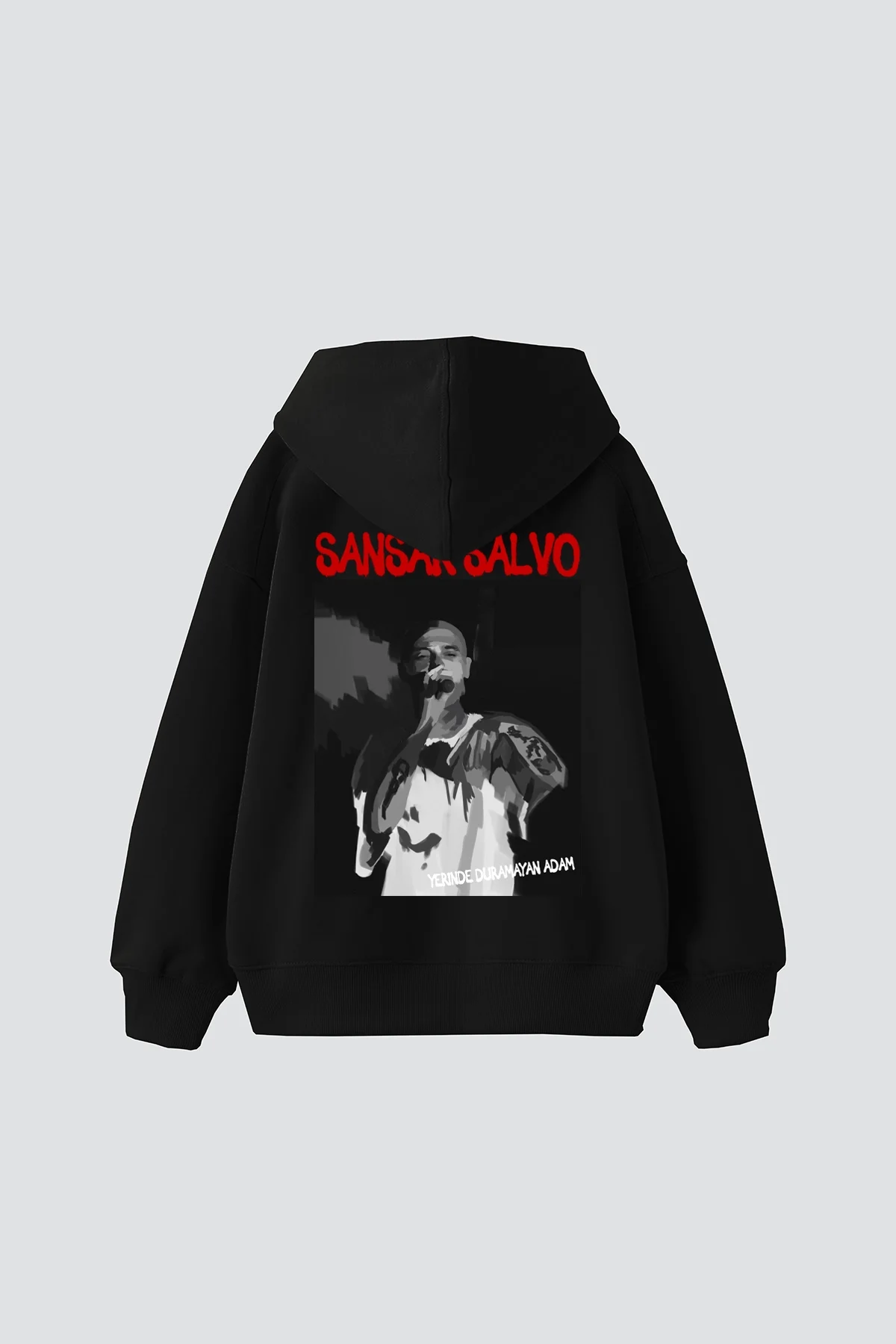 Sansar Salvo Baskılı Oversize Unisex Siyah Hoodie