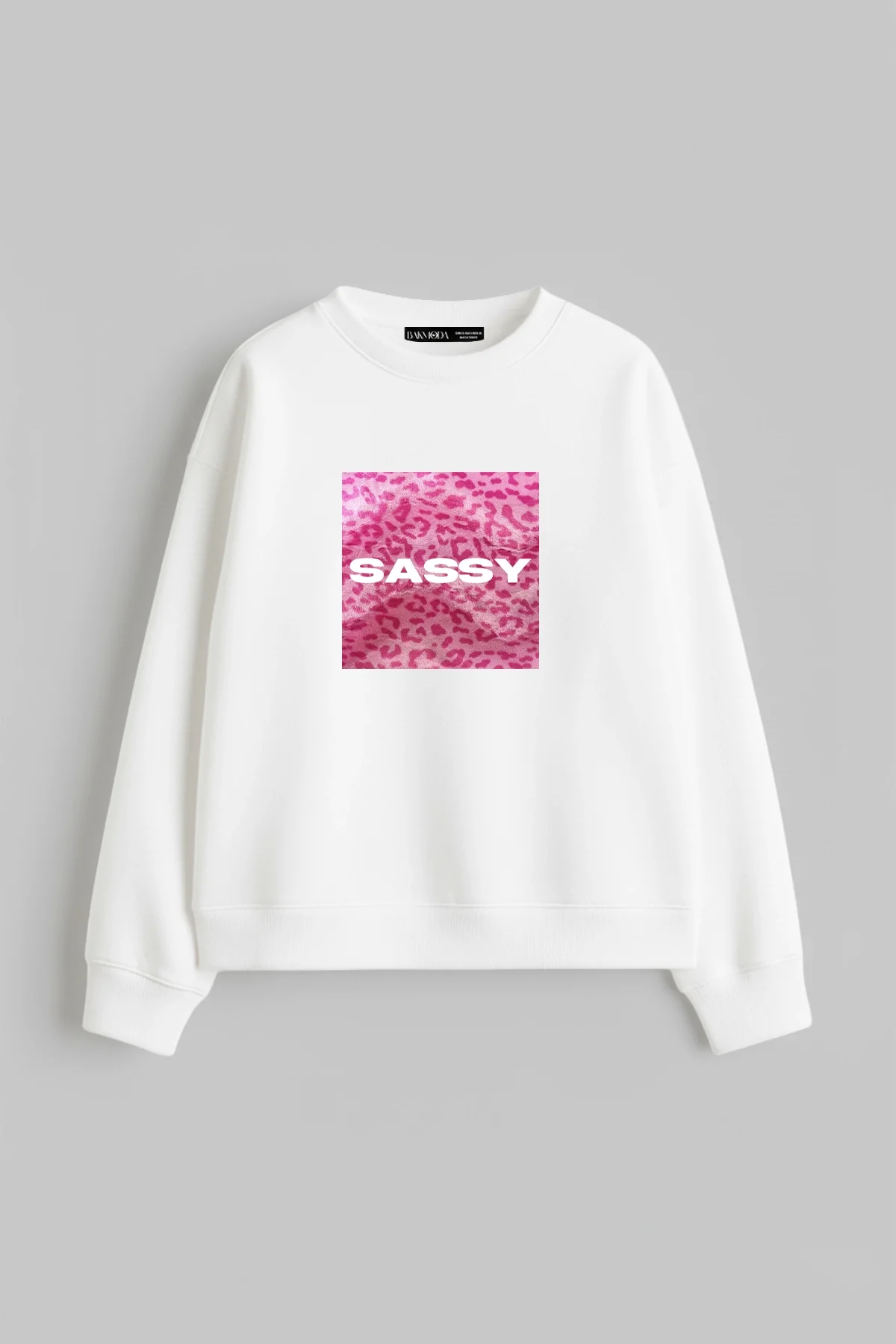 Sassy Baskılı Kapüşonsuz Relaxed Fit Kadın Beyaz Sweatshirt