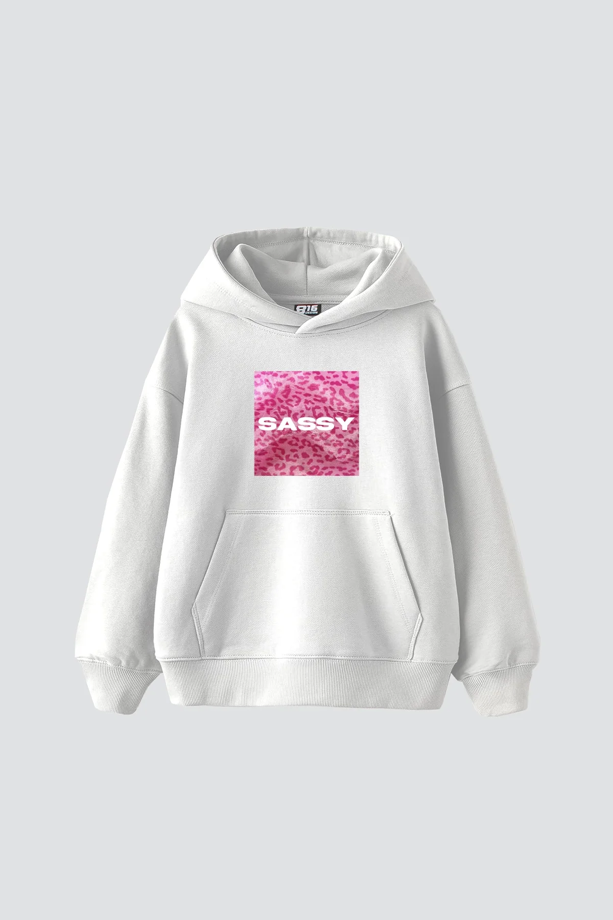 Sassy Baskılı Oversize Unisex Beyaz Hoodie