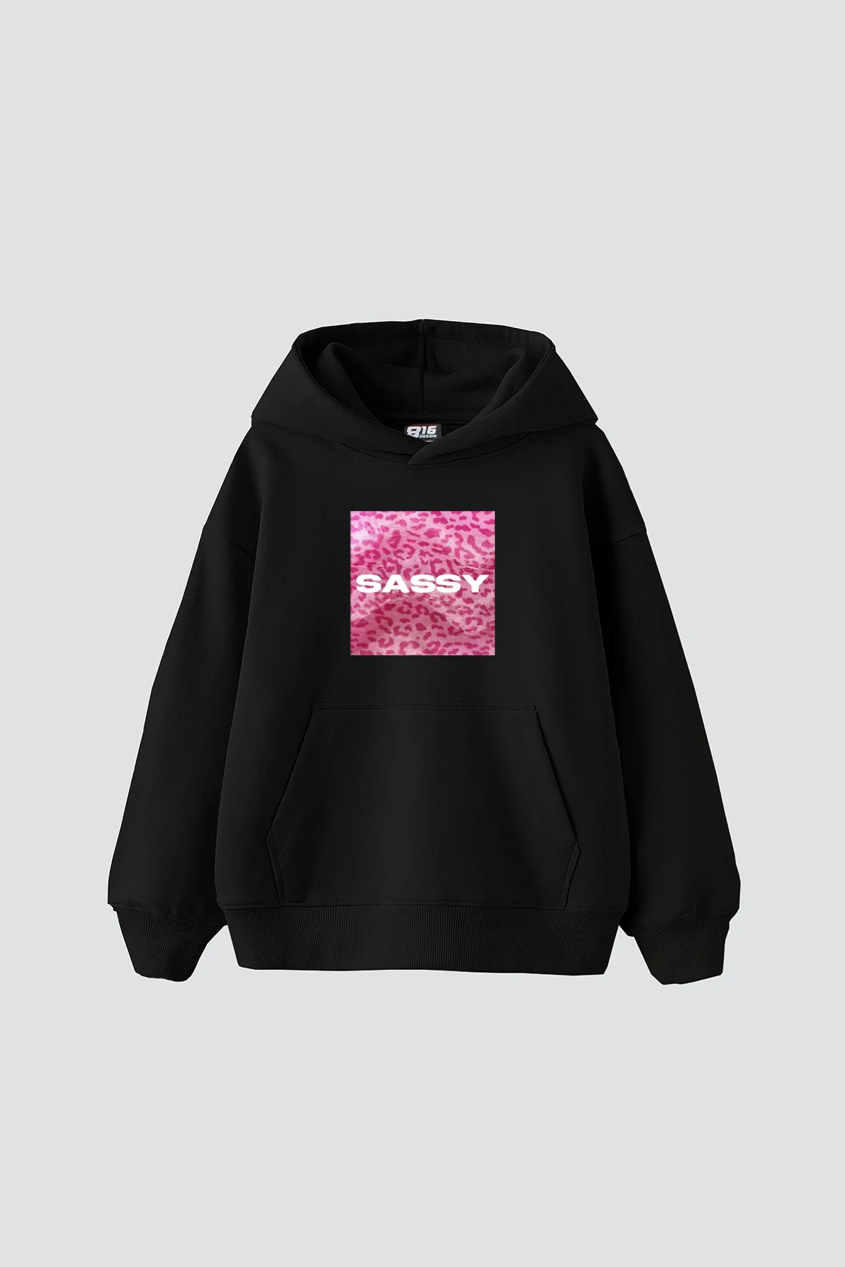 Sassy Baskılı Oversize Unisex Siyah Hoodie