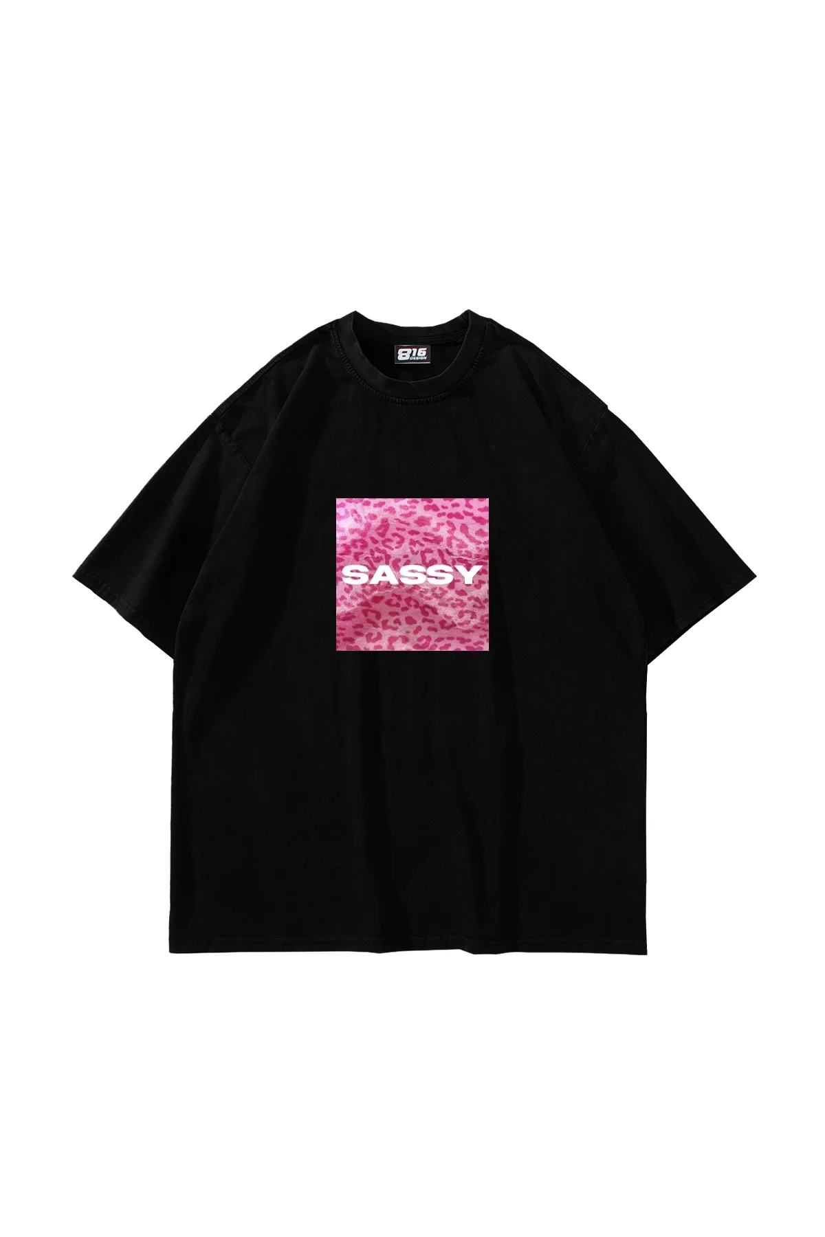 SASSY Baskılı Oversize Unisex Siyah Tshirt