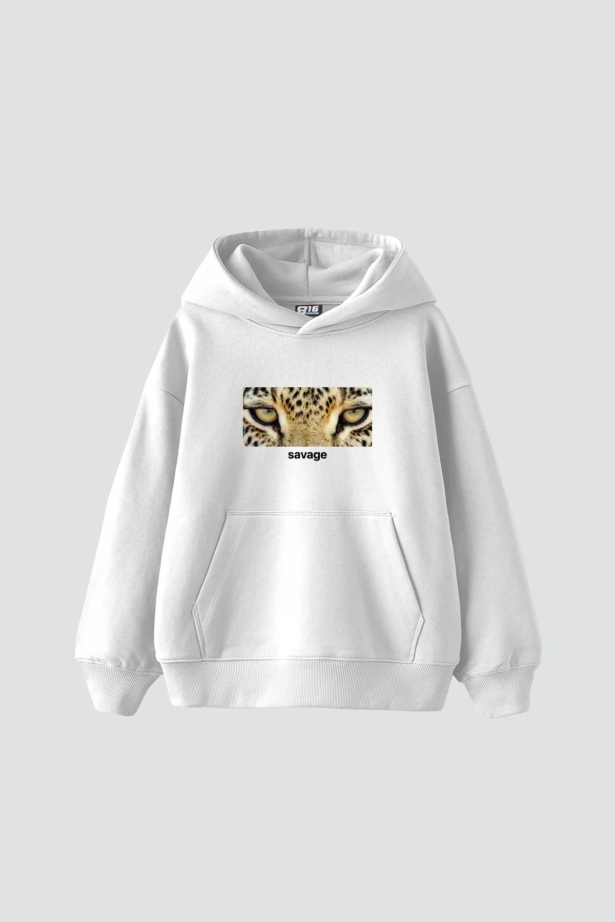 Savage Baskılı Oversize Unisex Premium Beyaz Hoodie