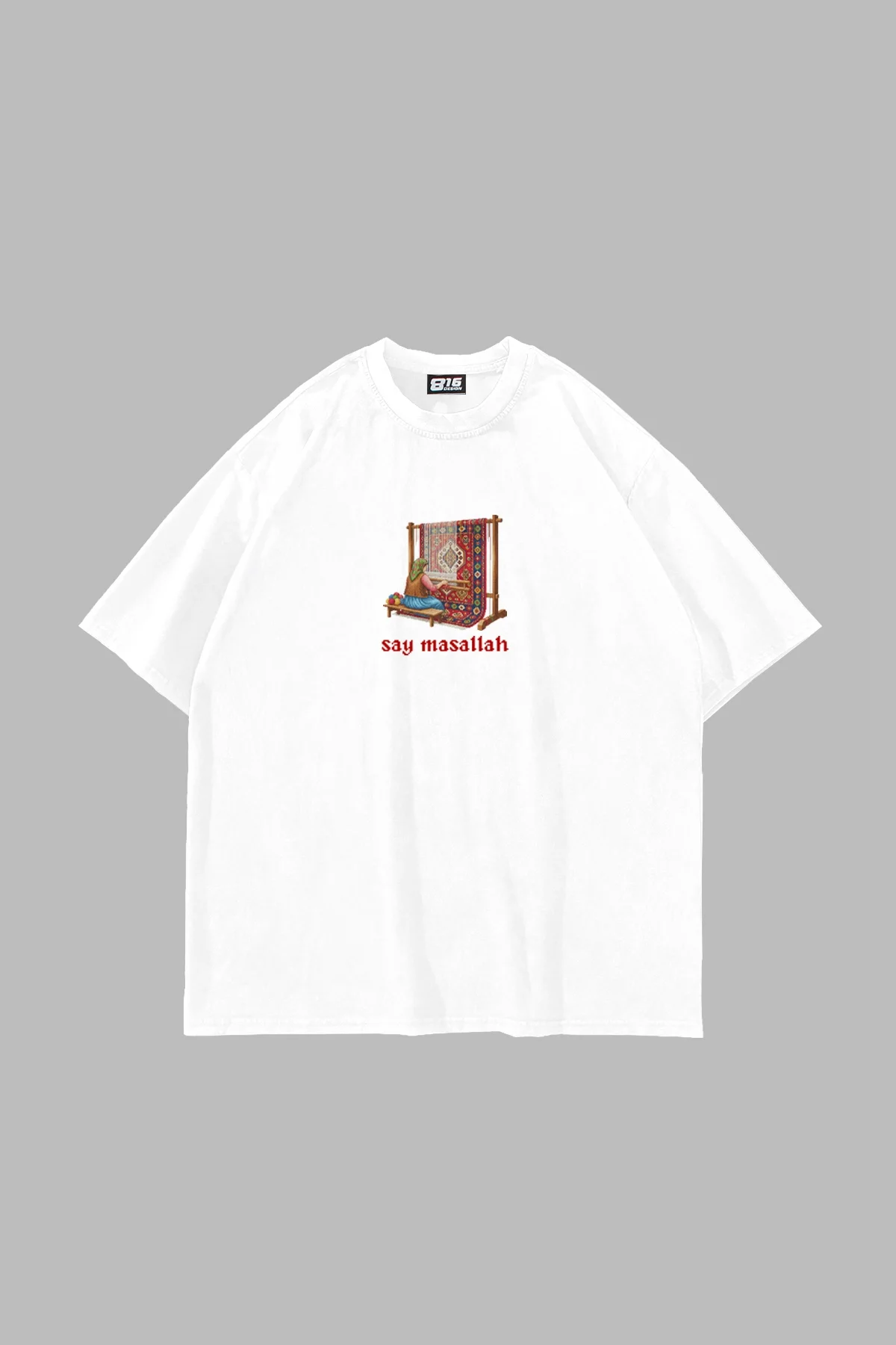 Say Masallah Baskılı Oversize Unisex Beyaz Tshirt