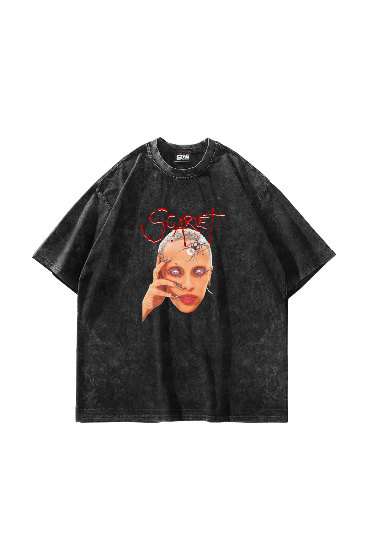 Scarlet Doja Cat Baskılı Oversize Unisex Yıkamalı Siyah Tshirt