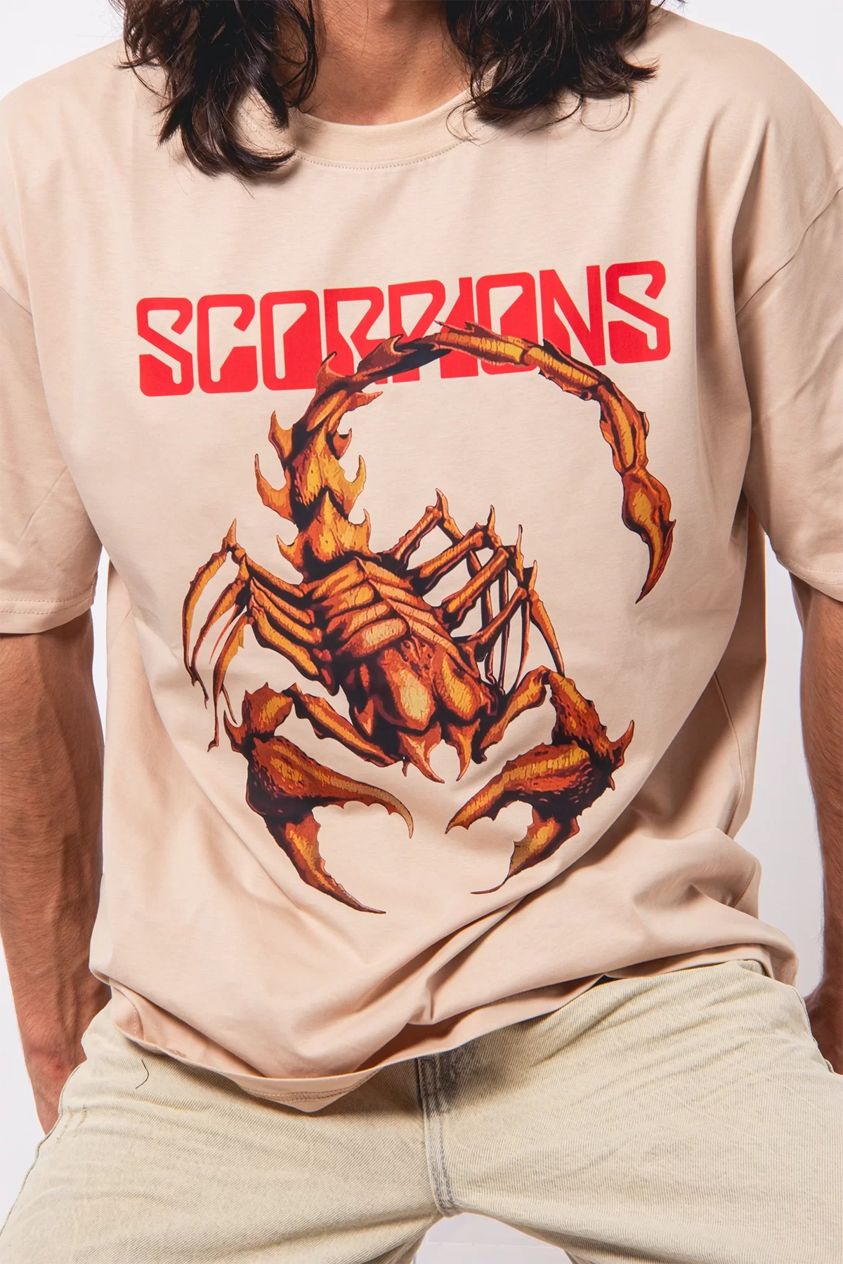 Scorpion Ön Baskılı Bej Premium Oversize Unisex Tshirt