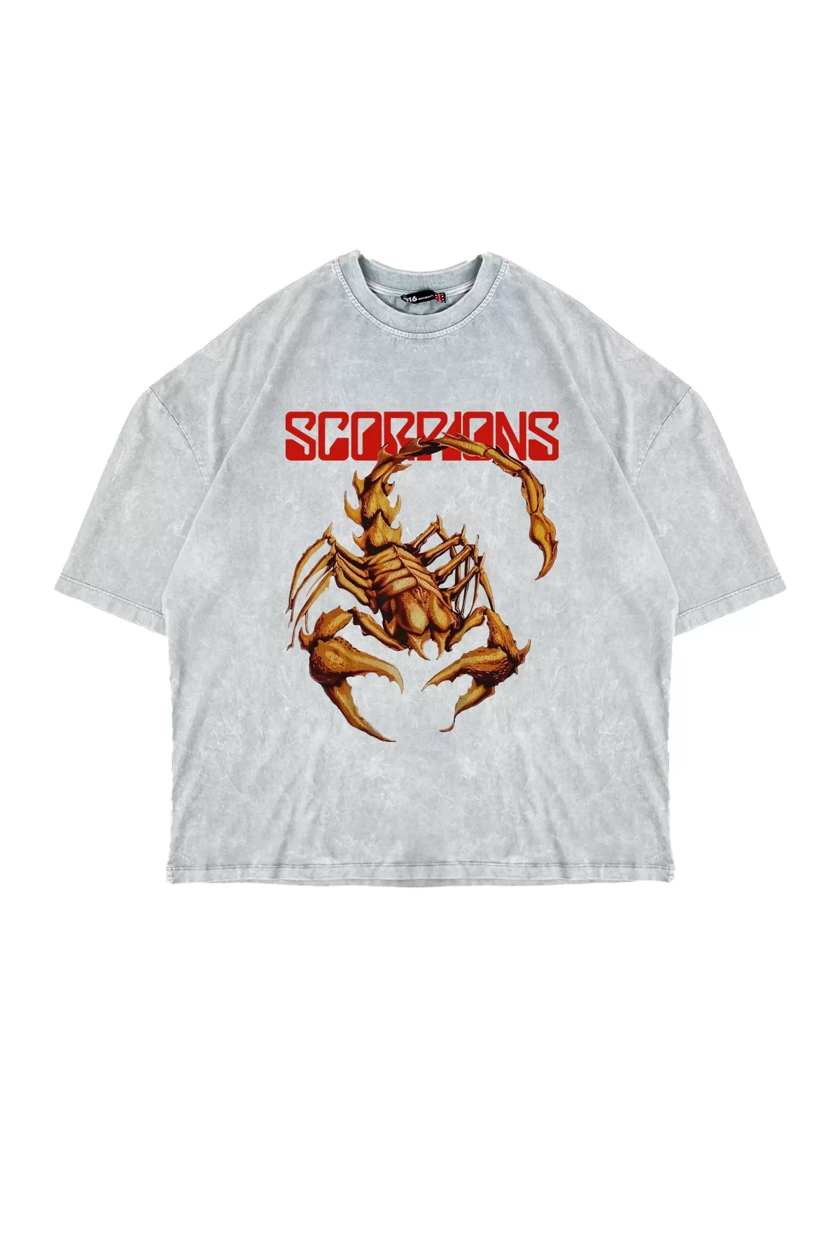 Scorpion Ön Baskılı Yıkamalı Beyaz Oversize Unisex Tshirt