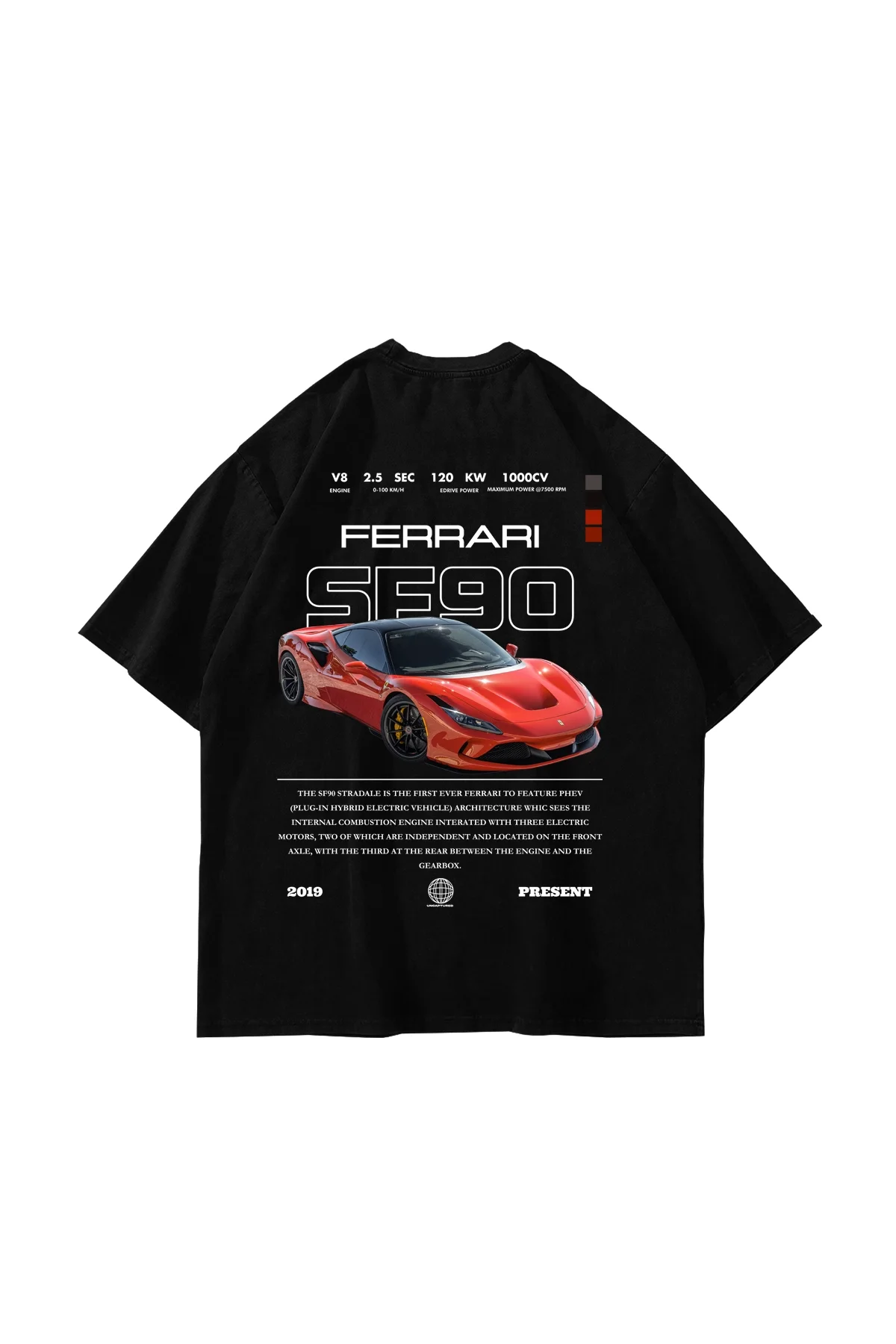 SF90 Baskılı Siyah Oversize Unisex Tshirt