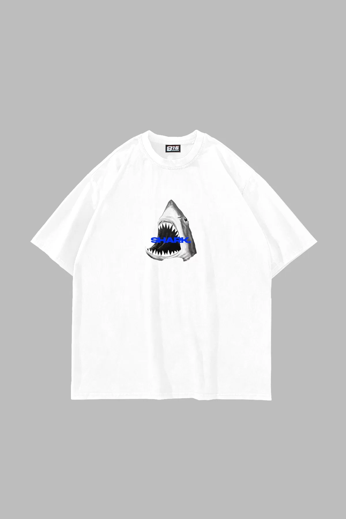 Shark Baskılı Oversize Unisex Beyaz Tshirt