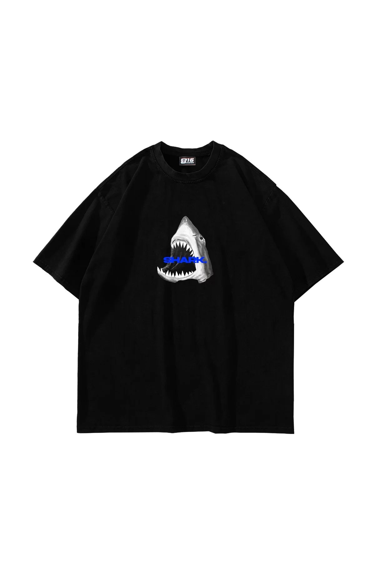 Shark Baskılı Oversize Unisex Siyah Tshirt