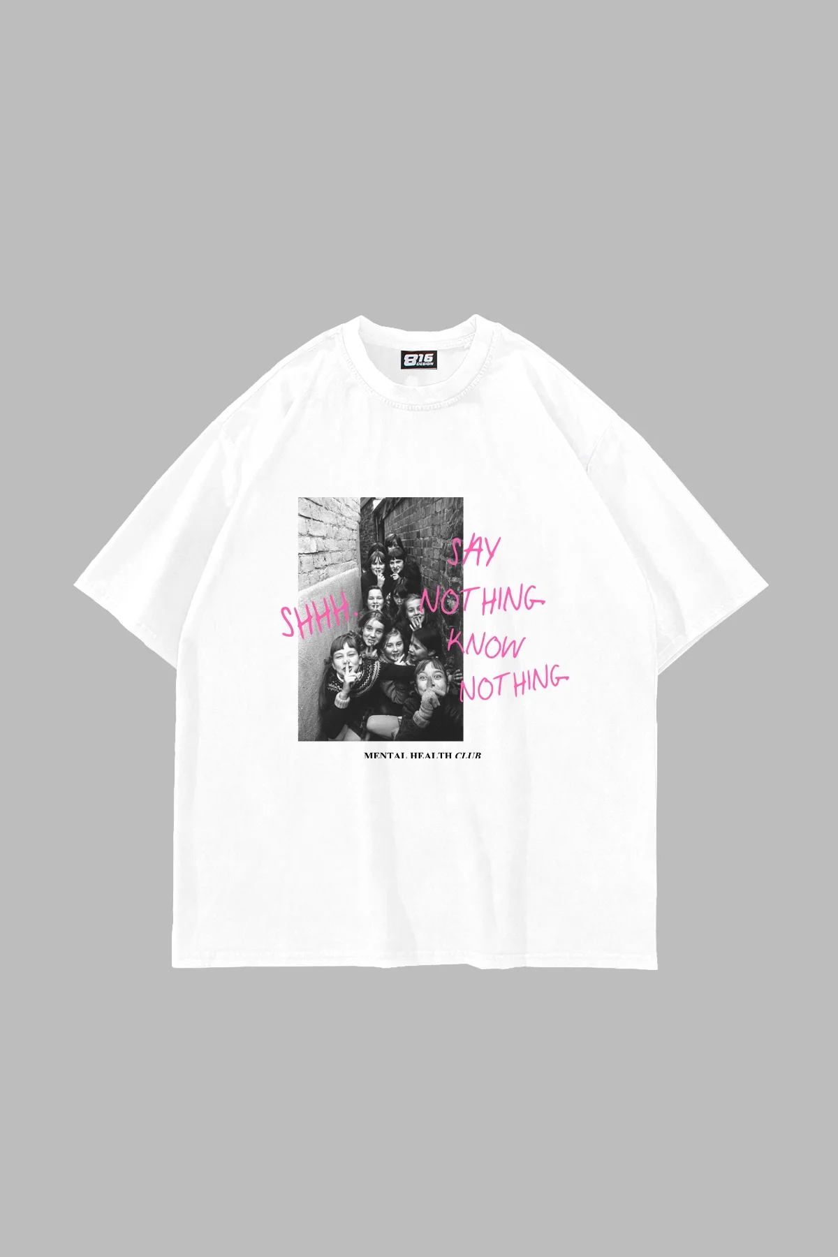 Shh Know Nothing Vintage Baskılı Oversize Unisex Beyaz Tshirt