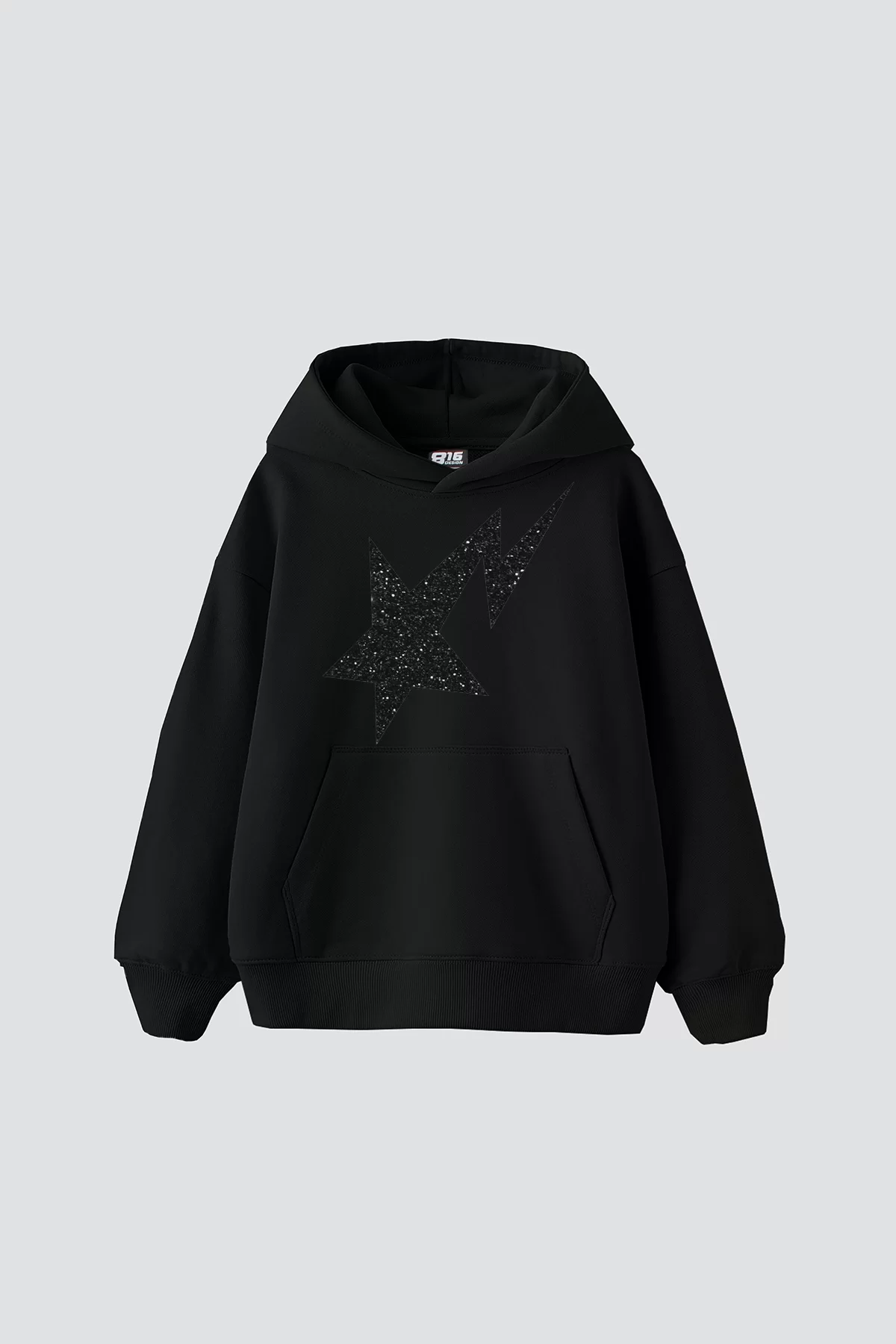 Shining Star Siyah Baskılı Oversize Unisex Premium Siyah Hoodie