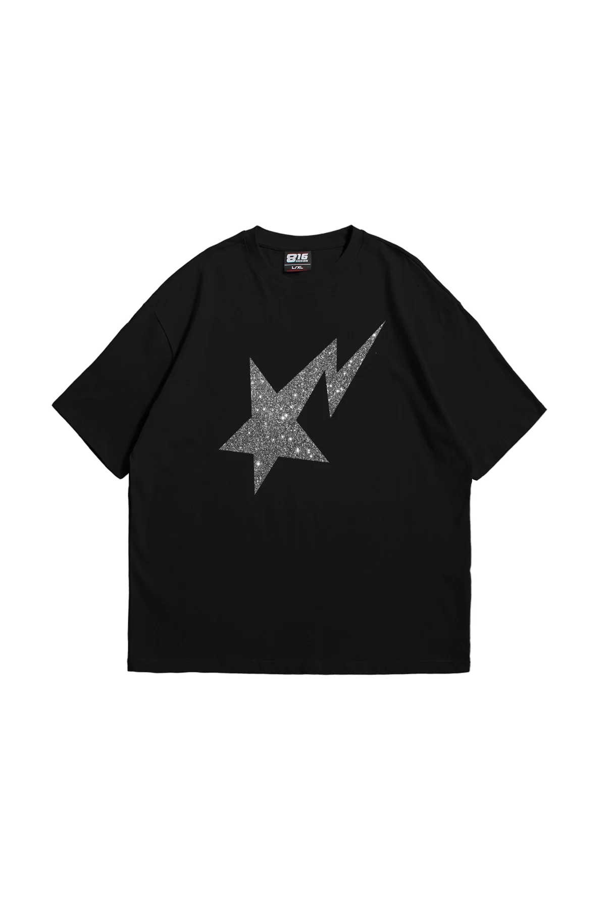 Shining Star Beyaz Baskılı Oversize Unisex Premium Siyah Tshirt