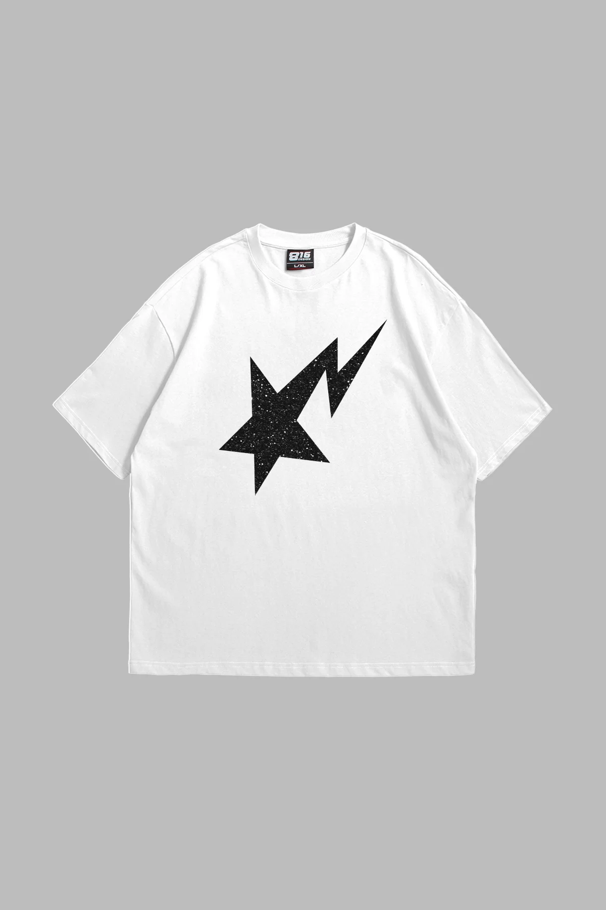 Shining Star Siyah Baskılı Oversize Unisex Premium Beyaz Tshirt