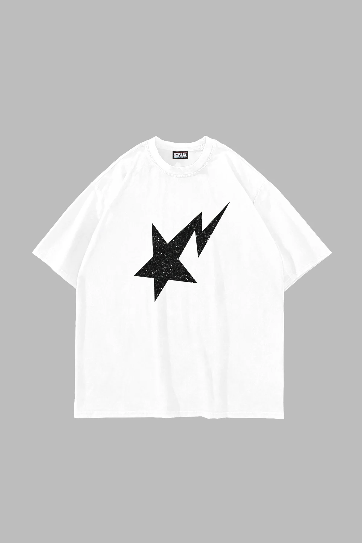 Shining Star Siyah Baskılı Oversize Unisex Premium Beyaz Tshirt