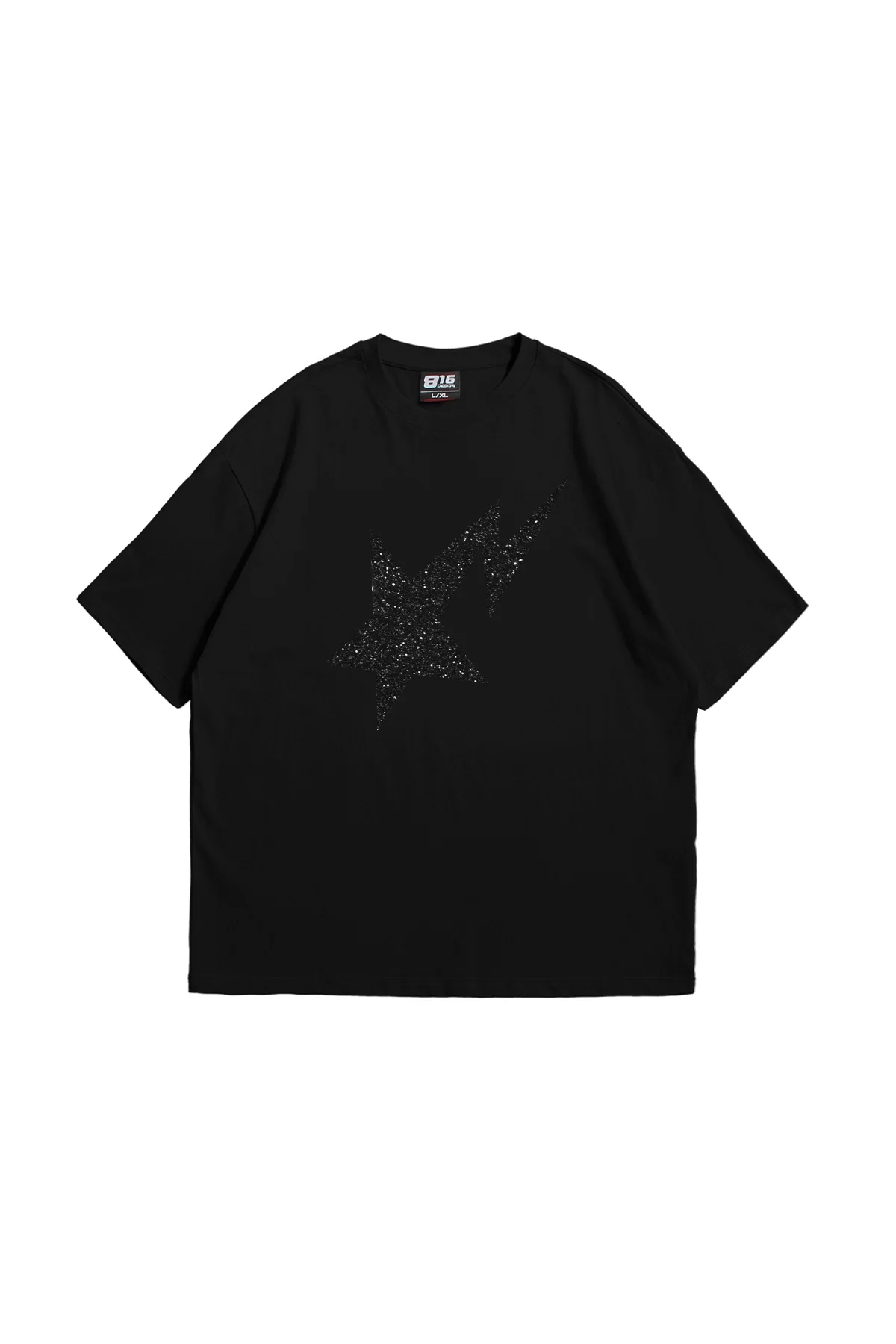 Shining Star Siyah Baskılı Oversize Unisex Premium Siyah Tshirt