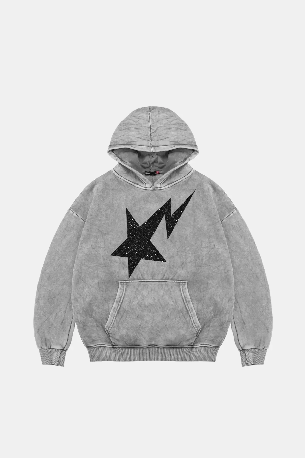 Shining Star Siyah Baskılı Oversize Unisex Premium Yıkamalı Beyaz Hoodie