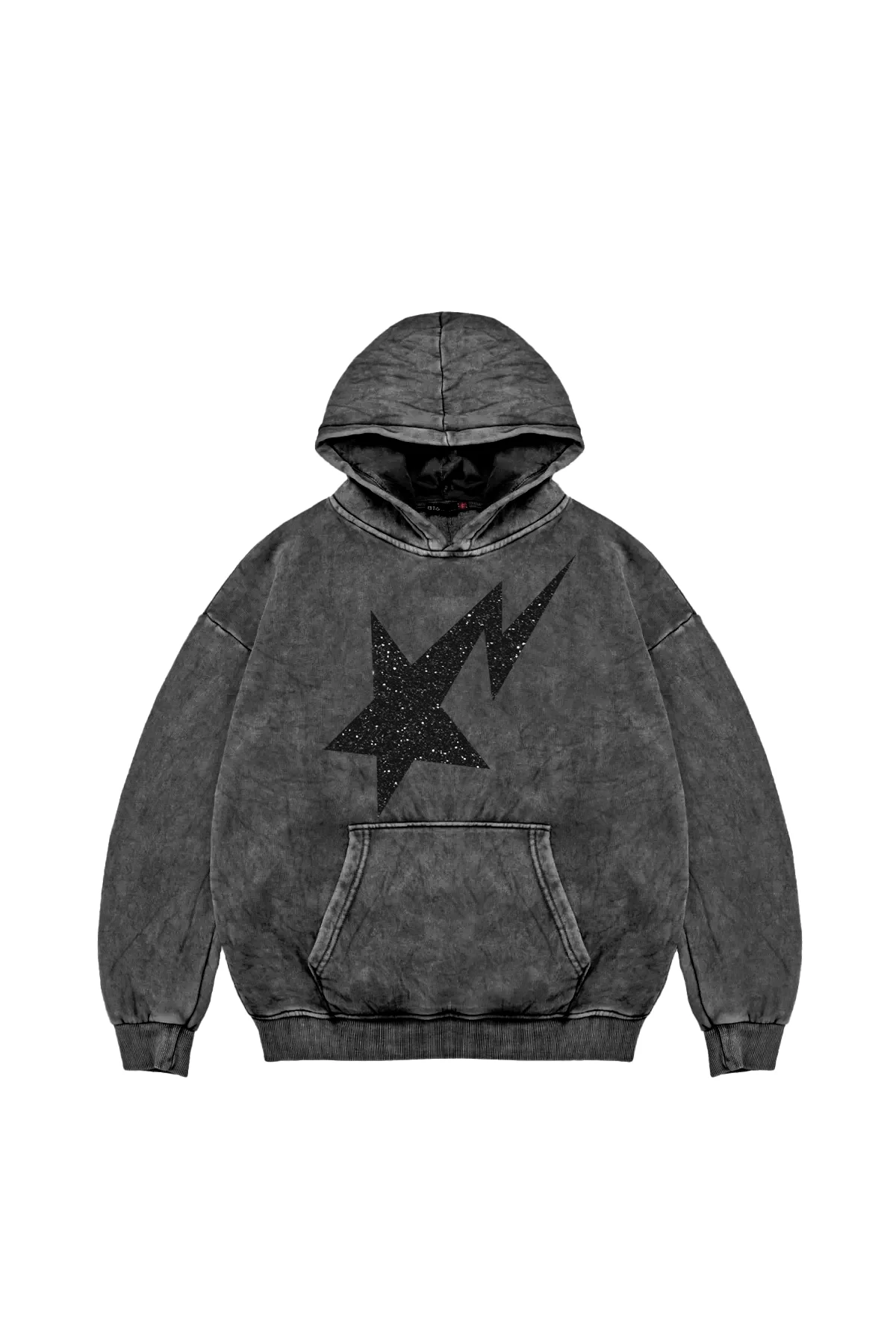 Shining Star Siyah Baskılı Oversize Unisex Premium Yıkamalı Siyah Hoodie