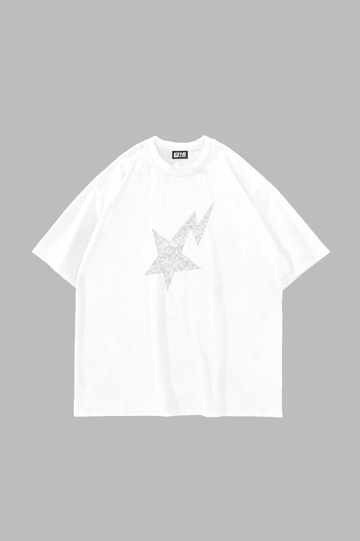 Shining Star Taş Baskılı Oversize Unisex Beyaz Tshirt