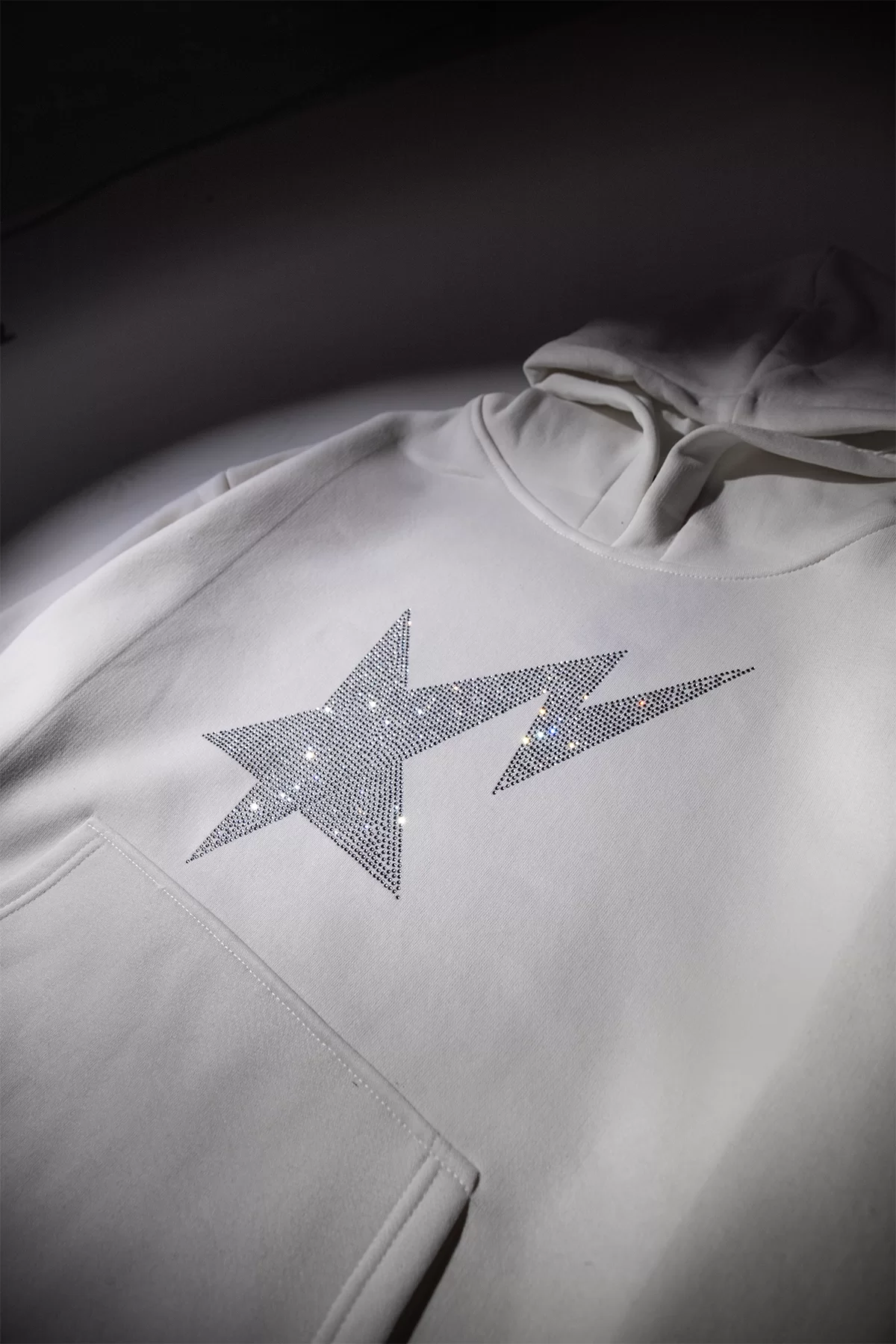 Shining Star Taş Baskı Oversize Unisex Premium Beyaz Hoodie