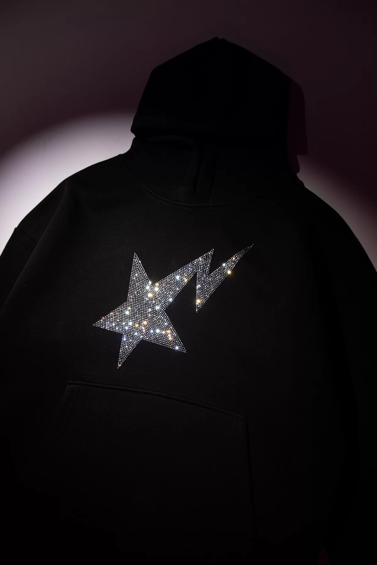 Shining Star Taş Baskılı Oversize Unisex Premium Siyah Hoodie