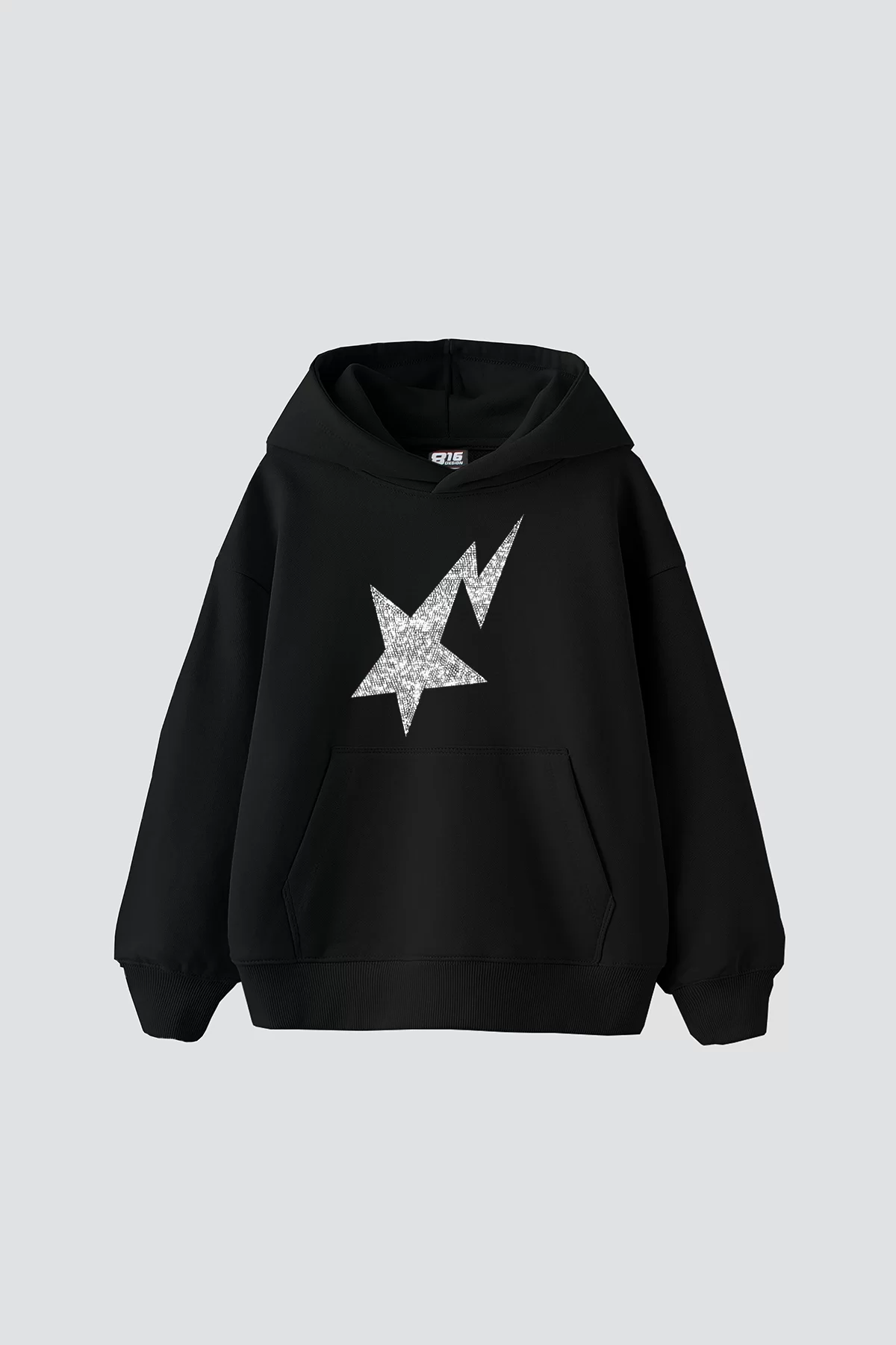 Shining Star Taş Baskılı Oversize Unisex Premium Siyah Hoodie