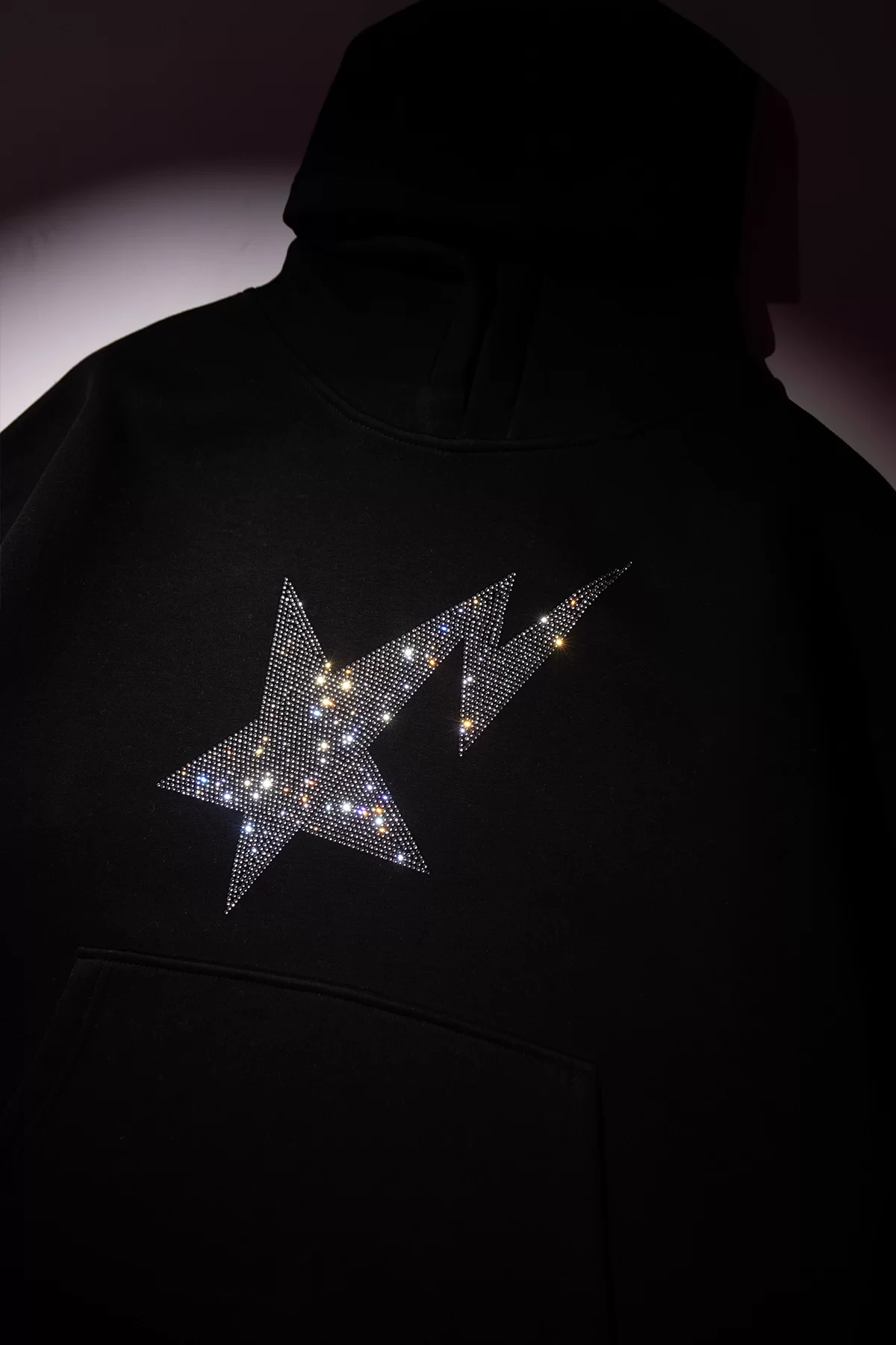 Shining Star Taş Baskı Oversize Unisex Premium Siyah Hoodie