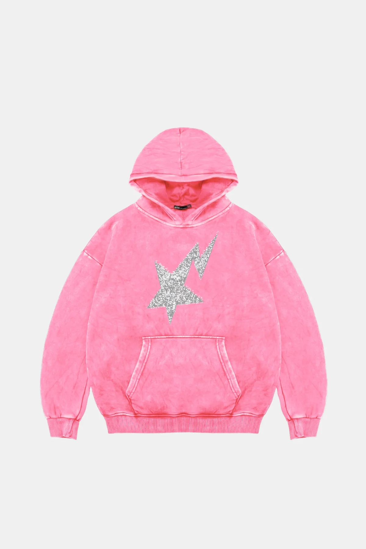 Shining Star Taş Baskılı Oversize Unisex Premium Yıkamalı Pembe Hoodie