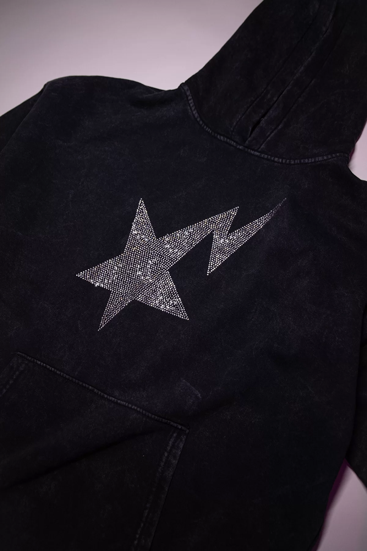 Shining Star Taş Baskılı Oversize Unisex Premium Yıkamalı Siyah Hoodie