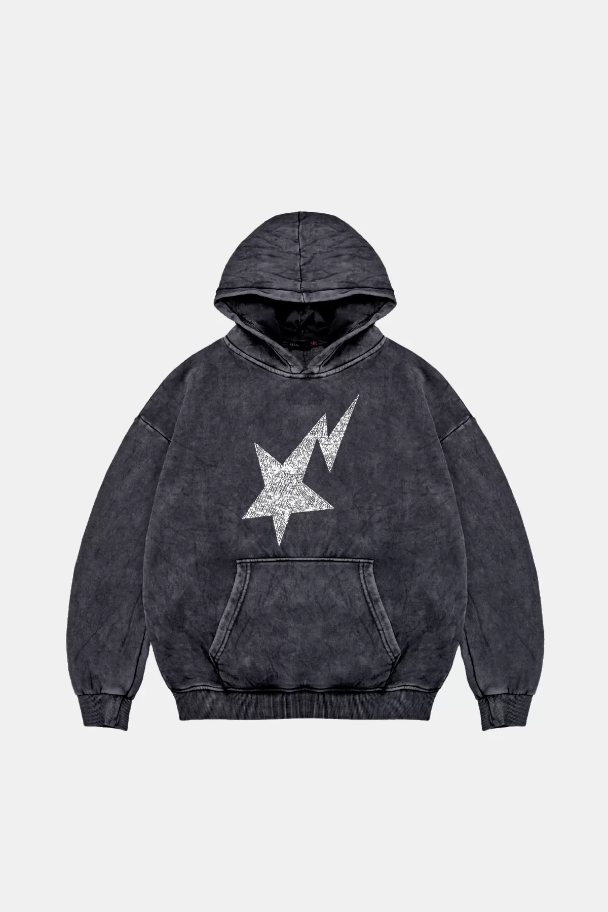 Shining Star Taş Baskılı Oversize Unisex Premium Yıkamalı Siyah Hoodie