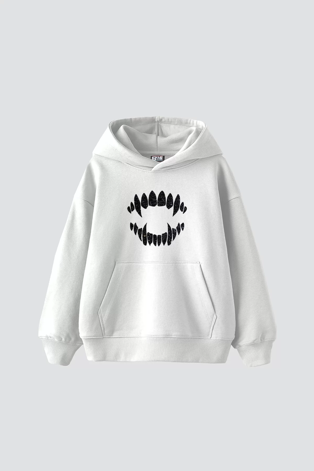 Shining Teeth Baskılı Oversize Unisex Premium Beyaz Hoodie