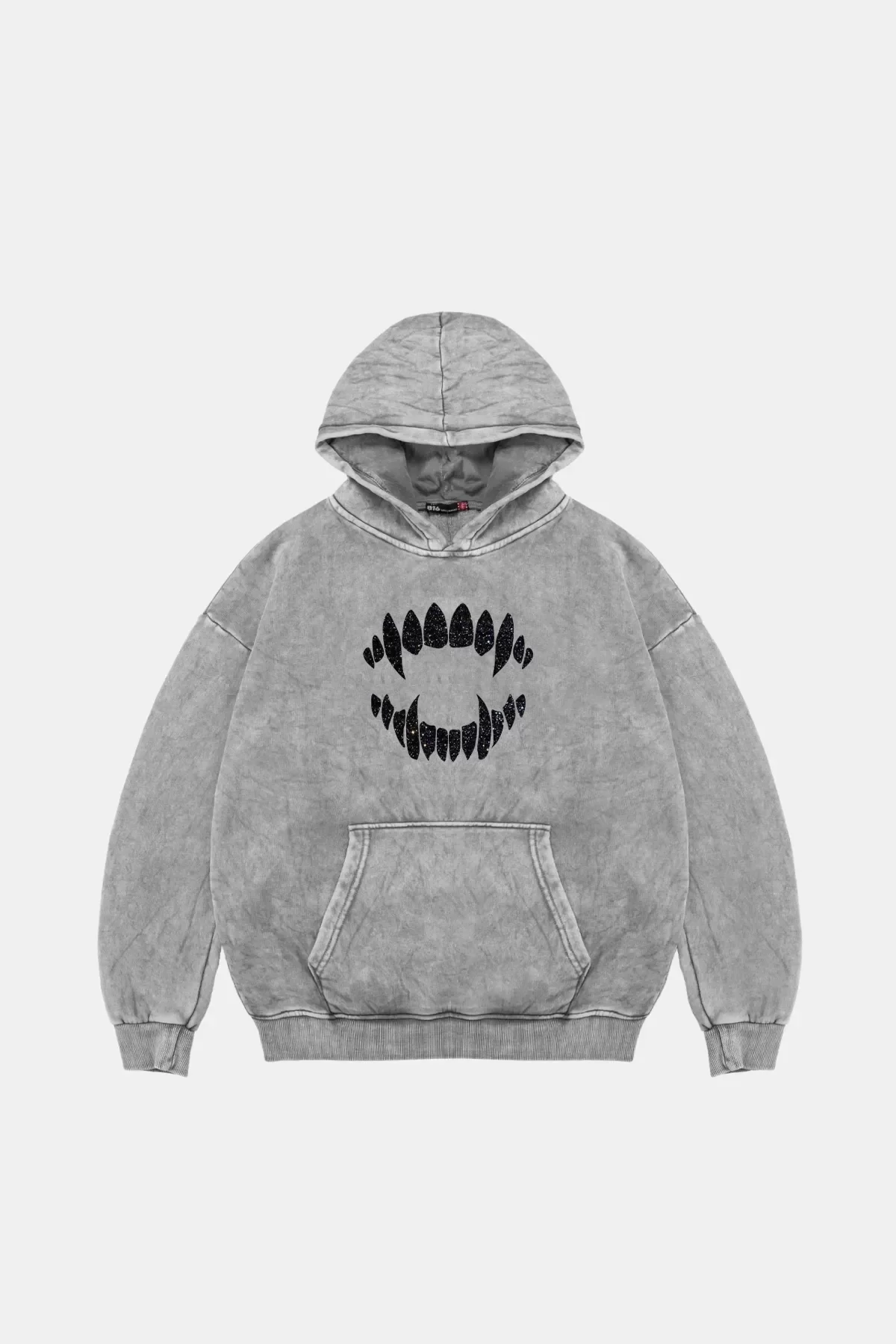 Shining Teeth Baskılı Oversize Unisex Premium Yıkamalı Beyaz Hoodie