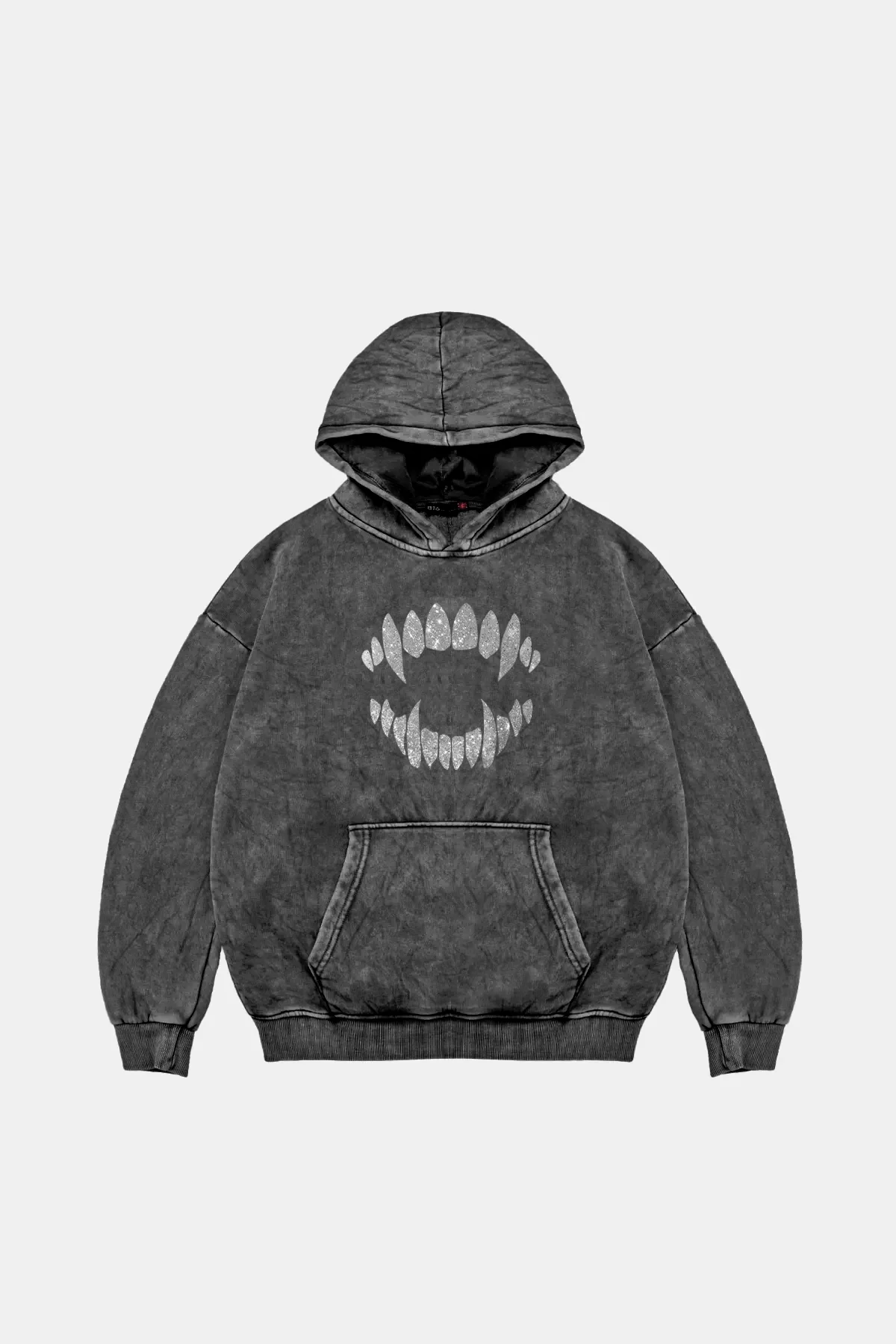 Shining Teeth Baskılı Oversize Unisex Premium Yıkamalı Siyah Hoodie