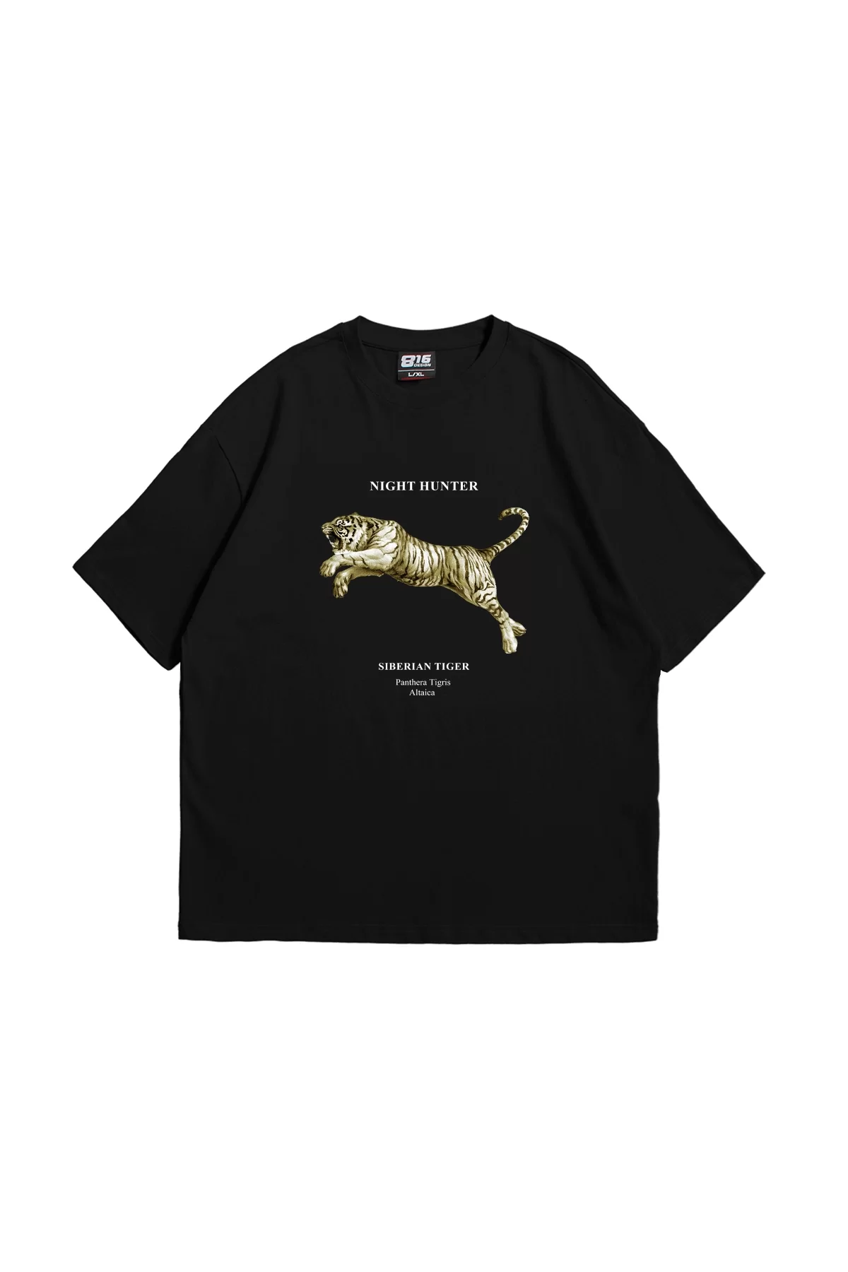 Siberain Tiger Baskılı Oversize Unisex Premium Siyah Tshirt