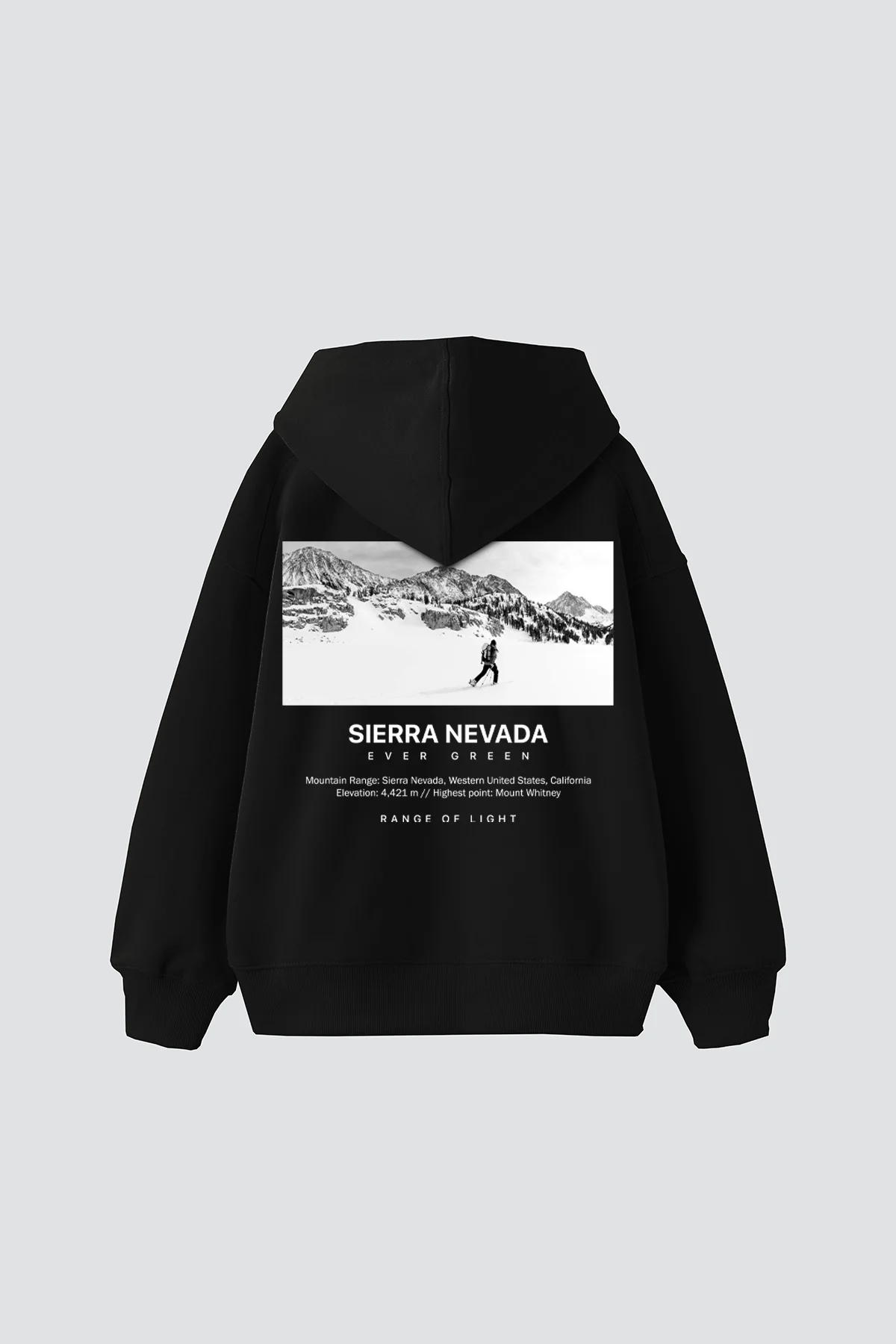 Sierra Nevada Baskılı Oversize Unisex Siyah Hoodie