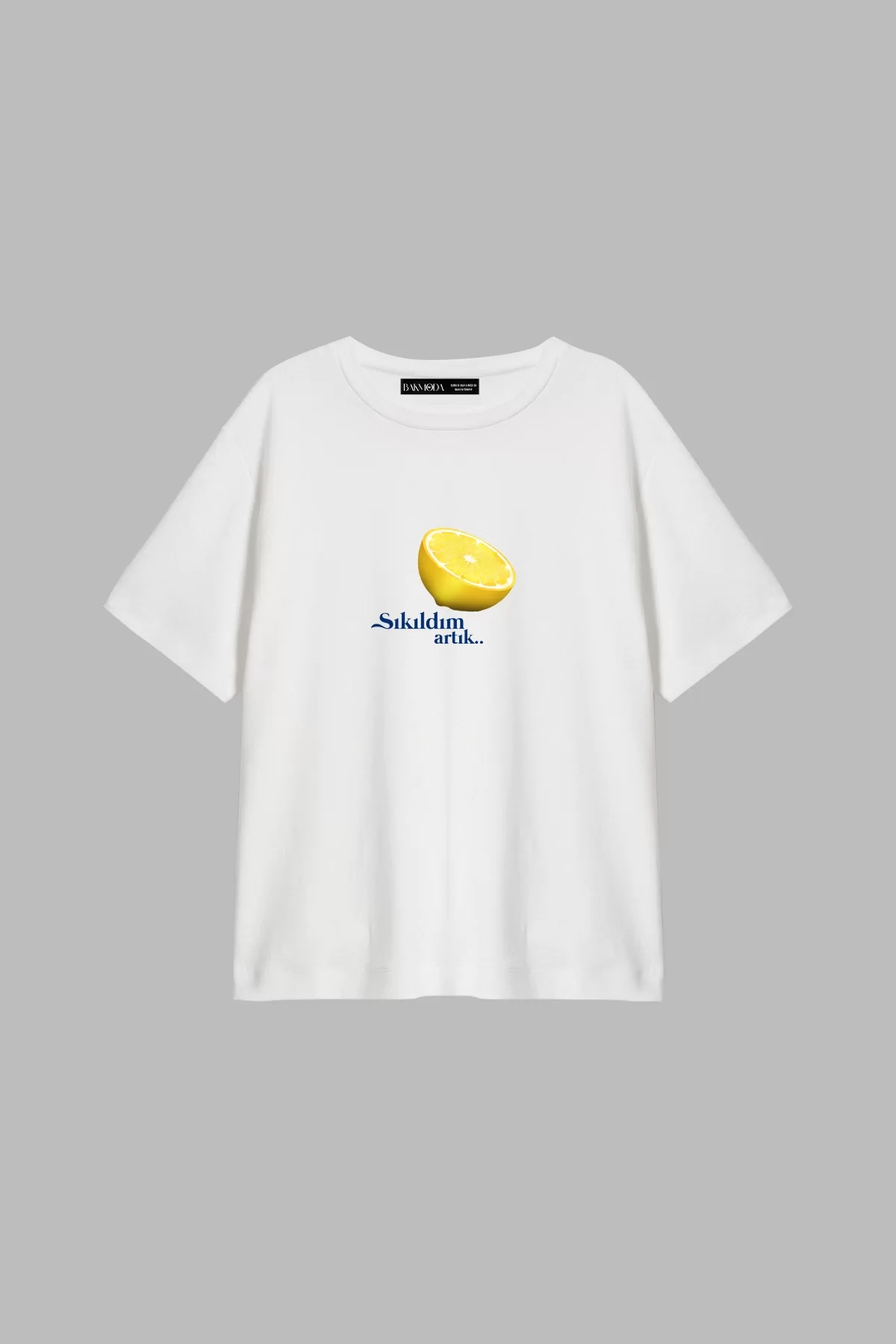 Sıkıldım Artık Baskılı Relaxed Fit Beyaz Kadın Tshirt